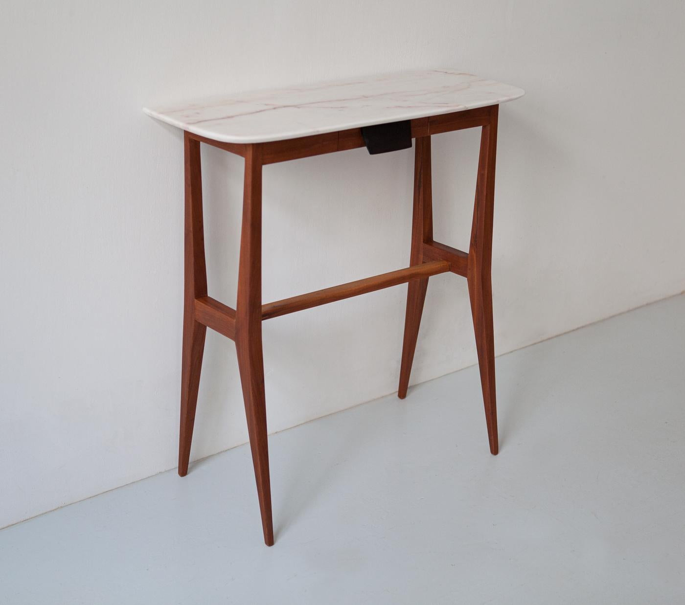 Mid-Century Modern Italian Console Table, Mahogany Wood with Marble Top, 1950s