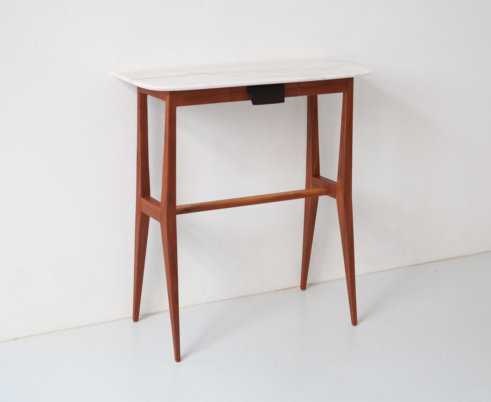 Mid-20th Century Italian Console Table, Mahogany Wood with Marble Top, 1950s