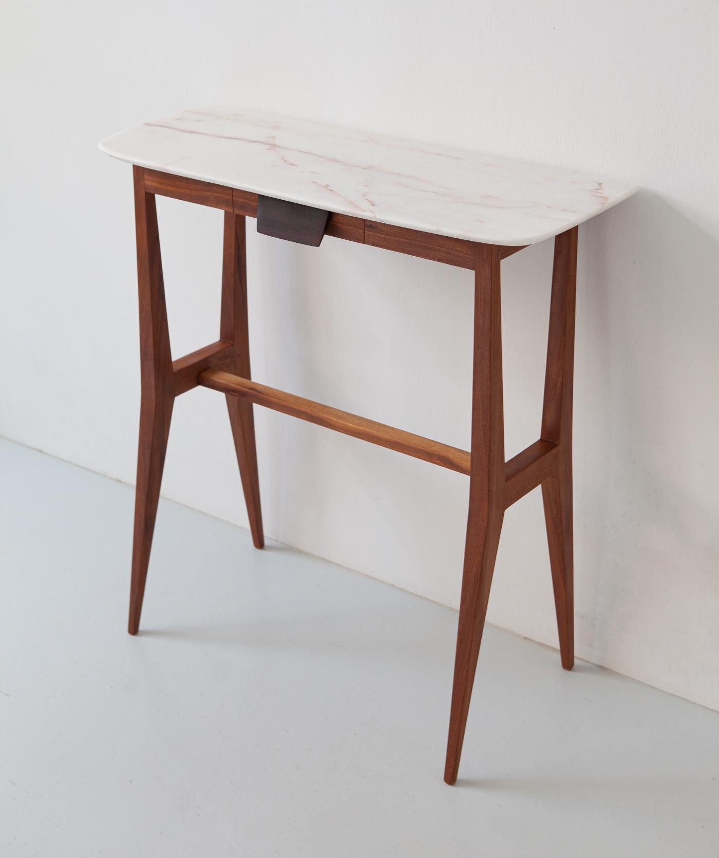 Italian Console Table, Mahogany Wood with Marble Top, 1950s 2