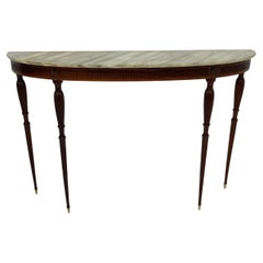 Table console italienne milieu de siècle Plateau en marbre Détails en laiton Années 50