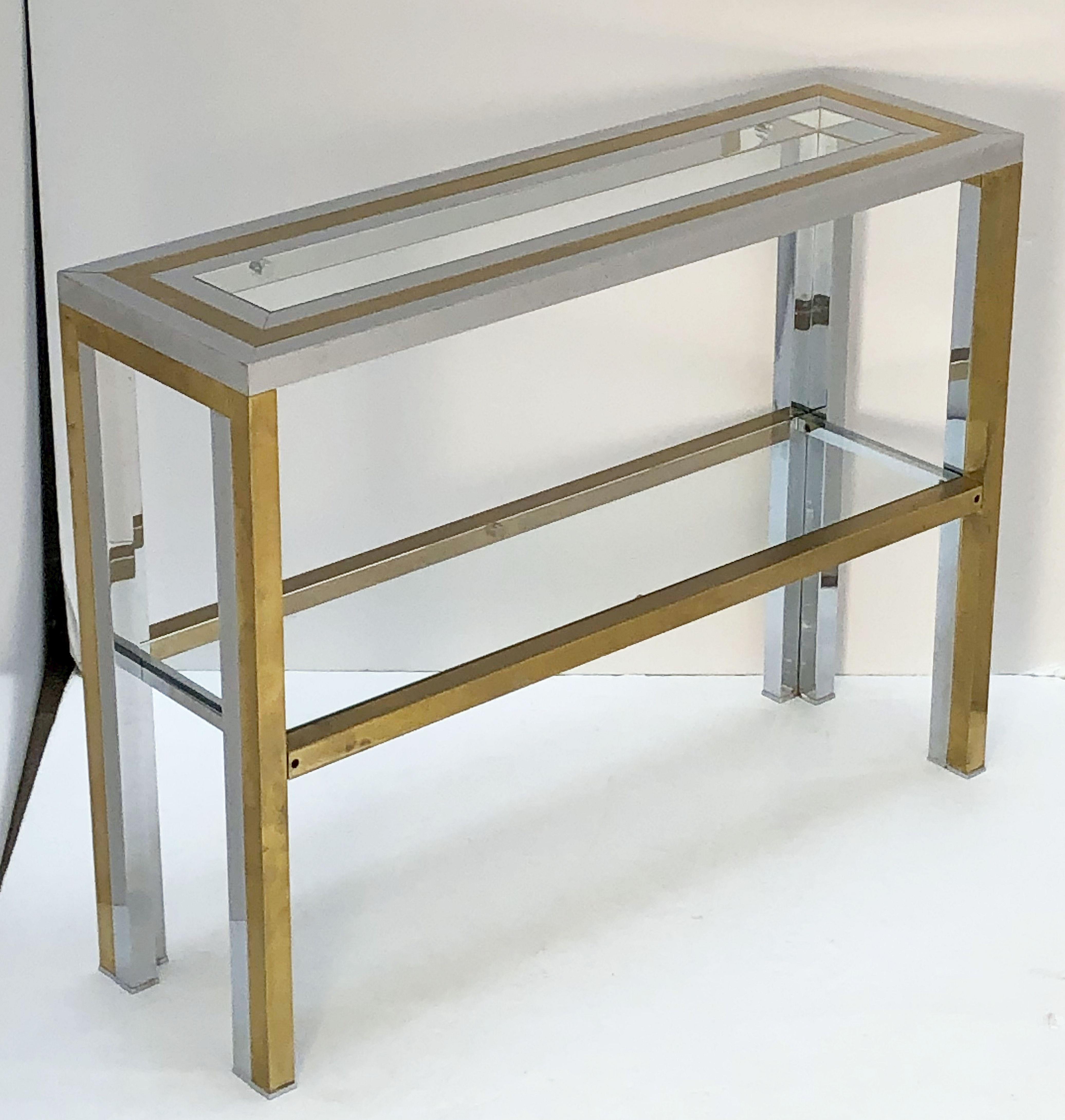 Modern Italian Console Table of Brass, Chrome, and Glass by Renato Zevi