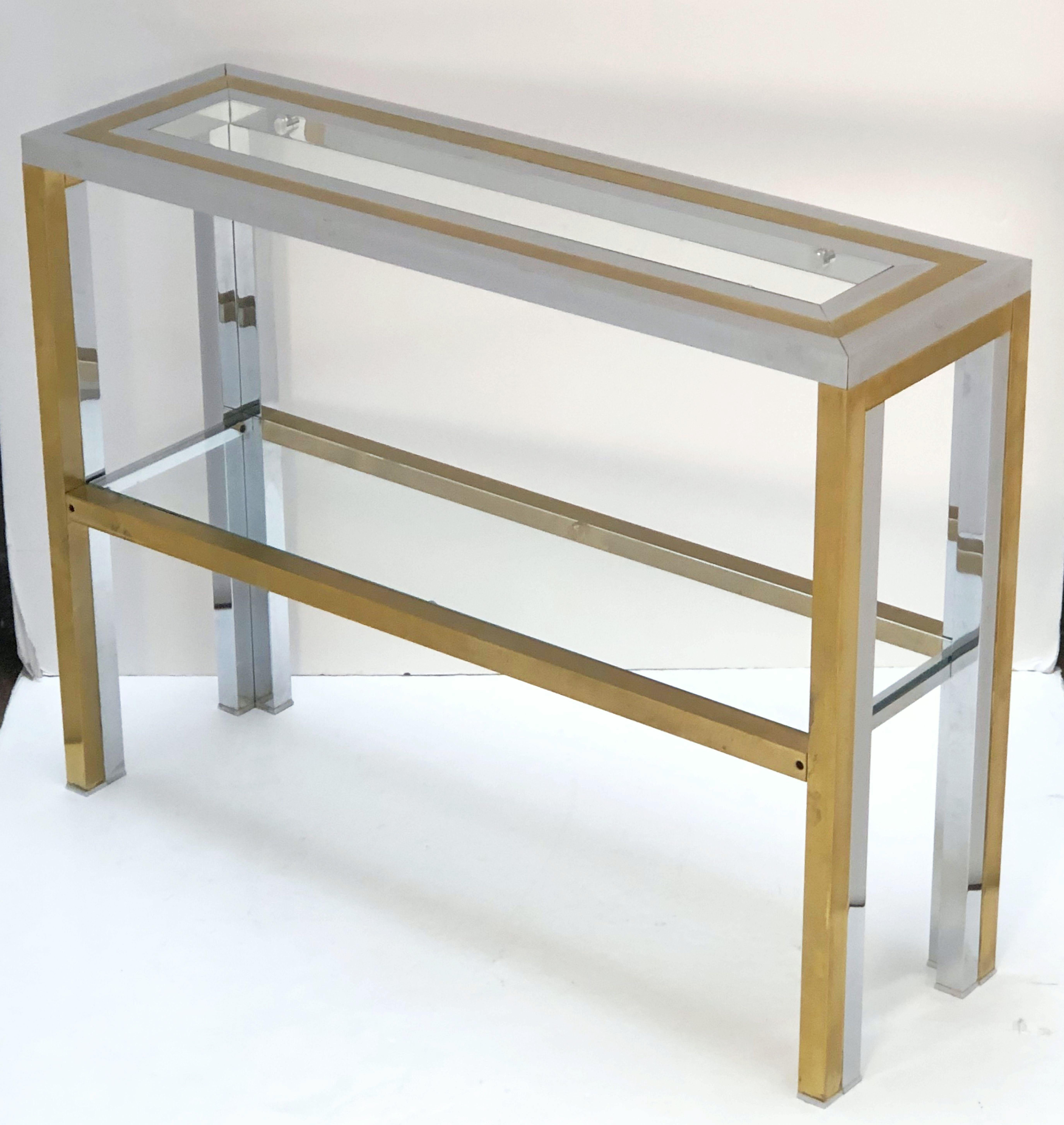20th Century Italian Console Table of Brass, Chrome, and Glass by Renato Zevi