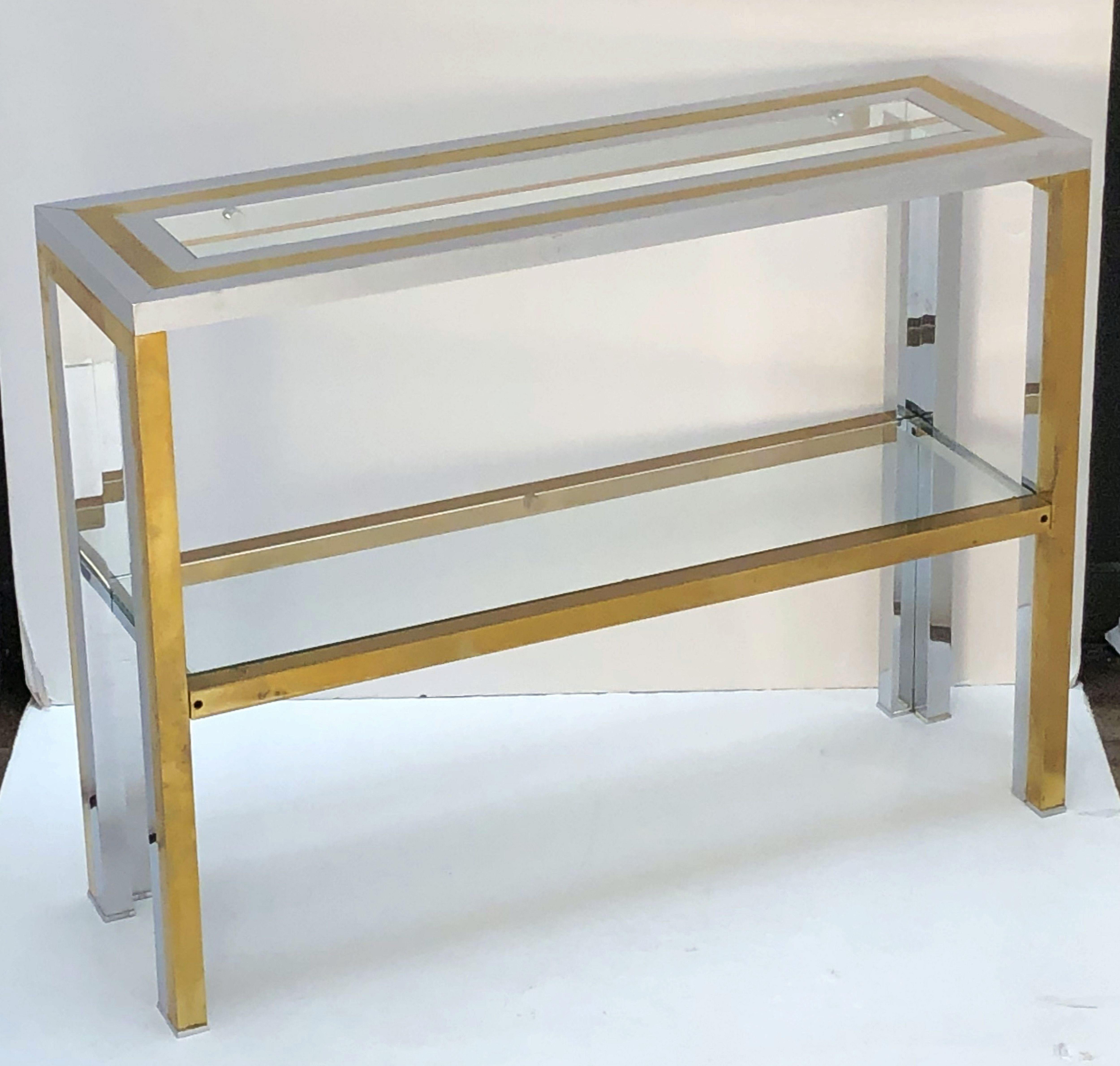 Metal Italian Console Table of Brass, Chrome, and Glass by Renato Zevi