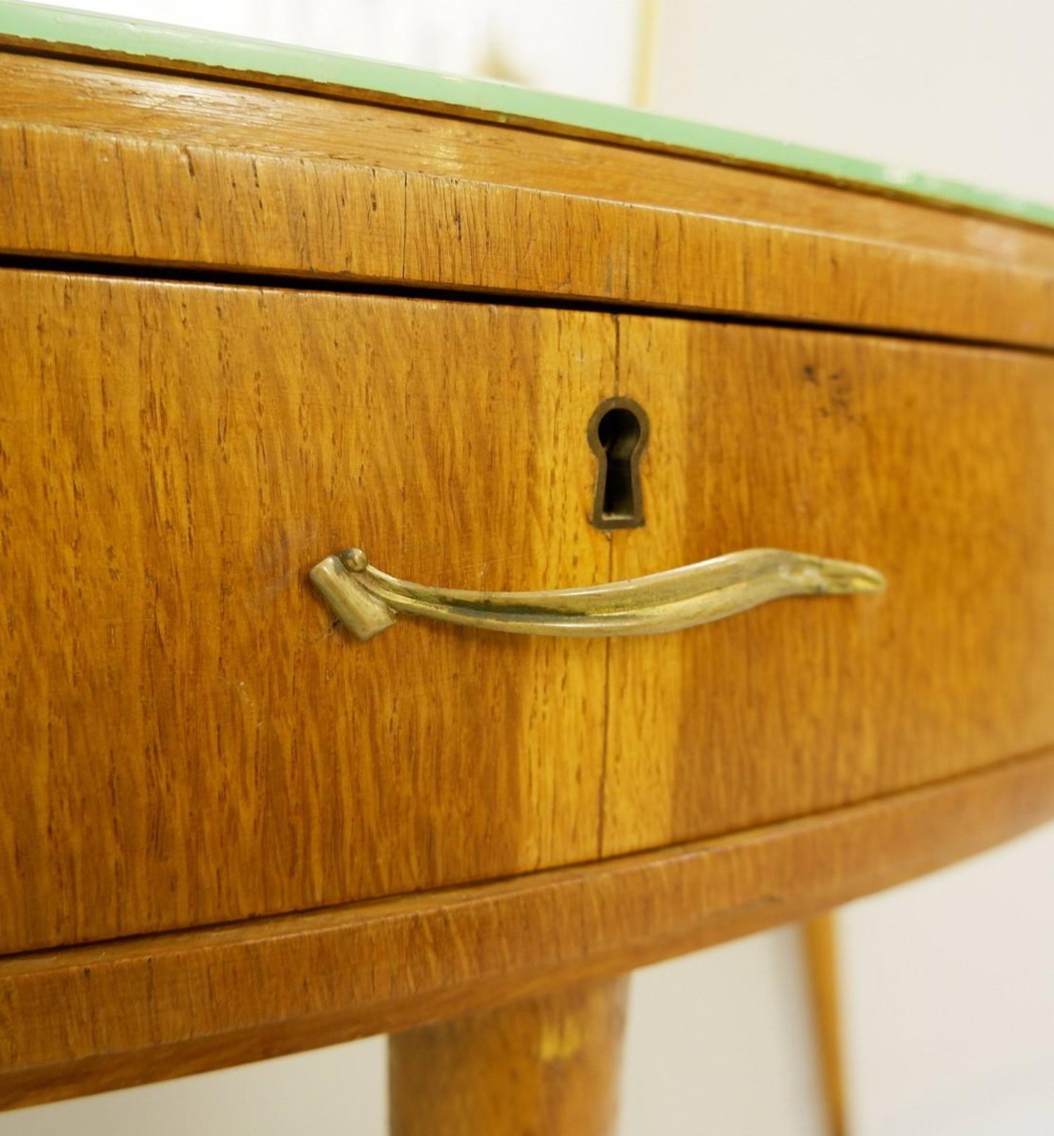 Italian Console Table Or Vanity Desk Oak Glass Top 1940s For