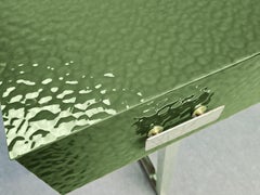 Italian Console Table with Bevelled Green Murano Glass, 3 Drawers and Brass Legs