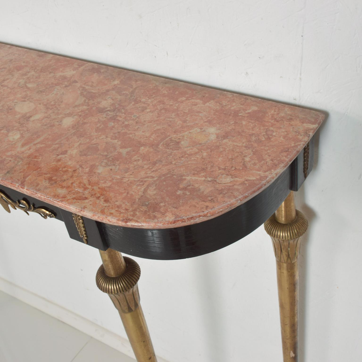 Italian Console Table with Bronze Legs and Rose Marble Top Hollywood Regency 4