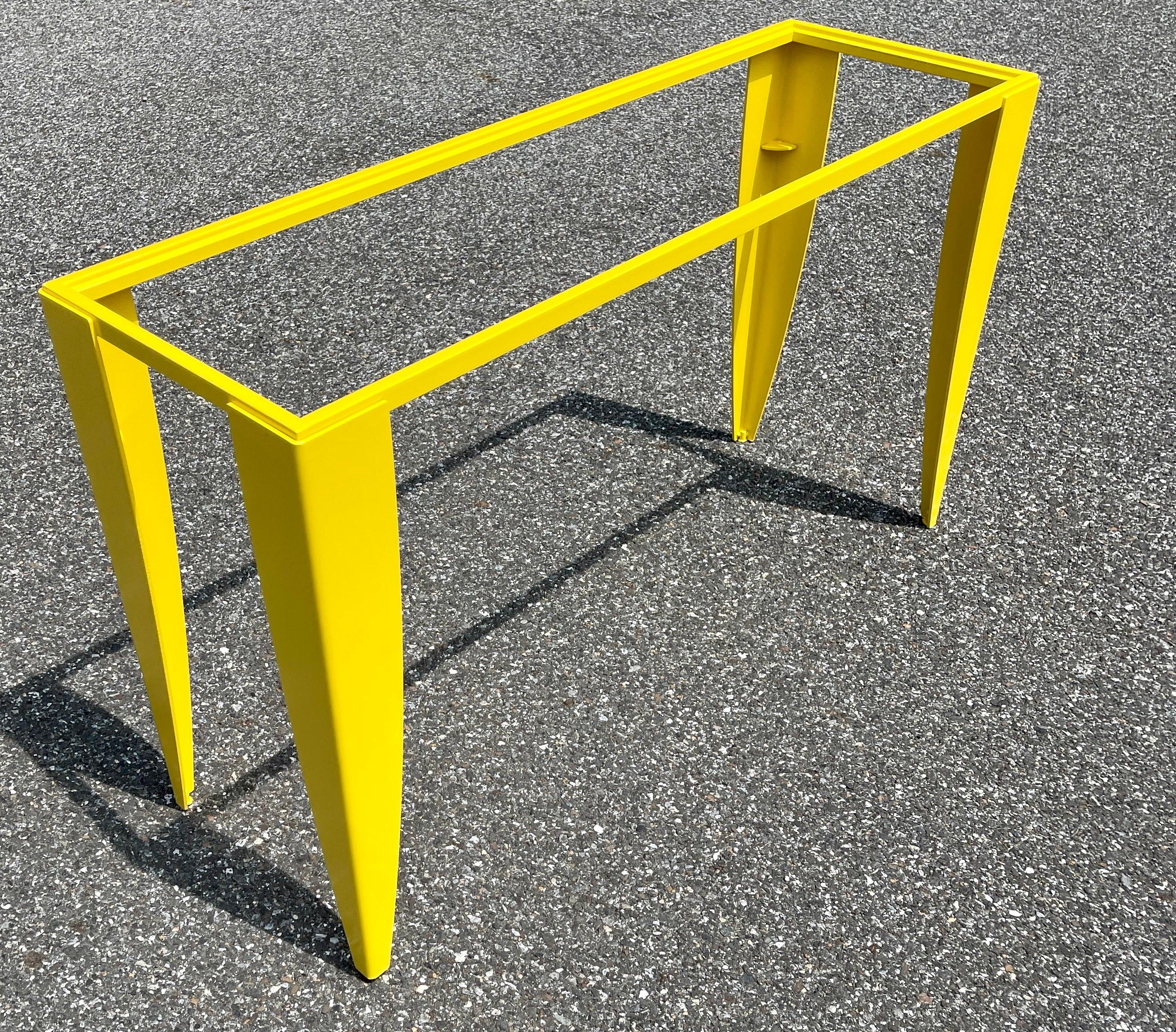 Italian Console Table with Glass Top, Powder Coated Yellow, Mid-Century Modern 3