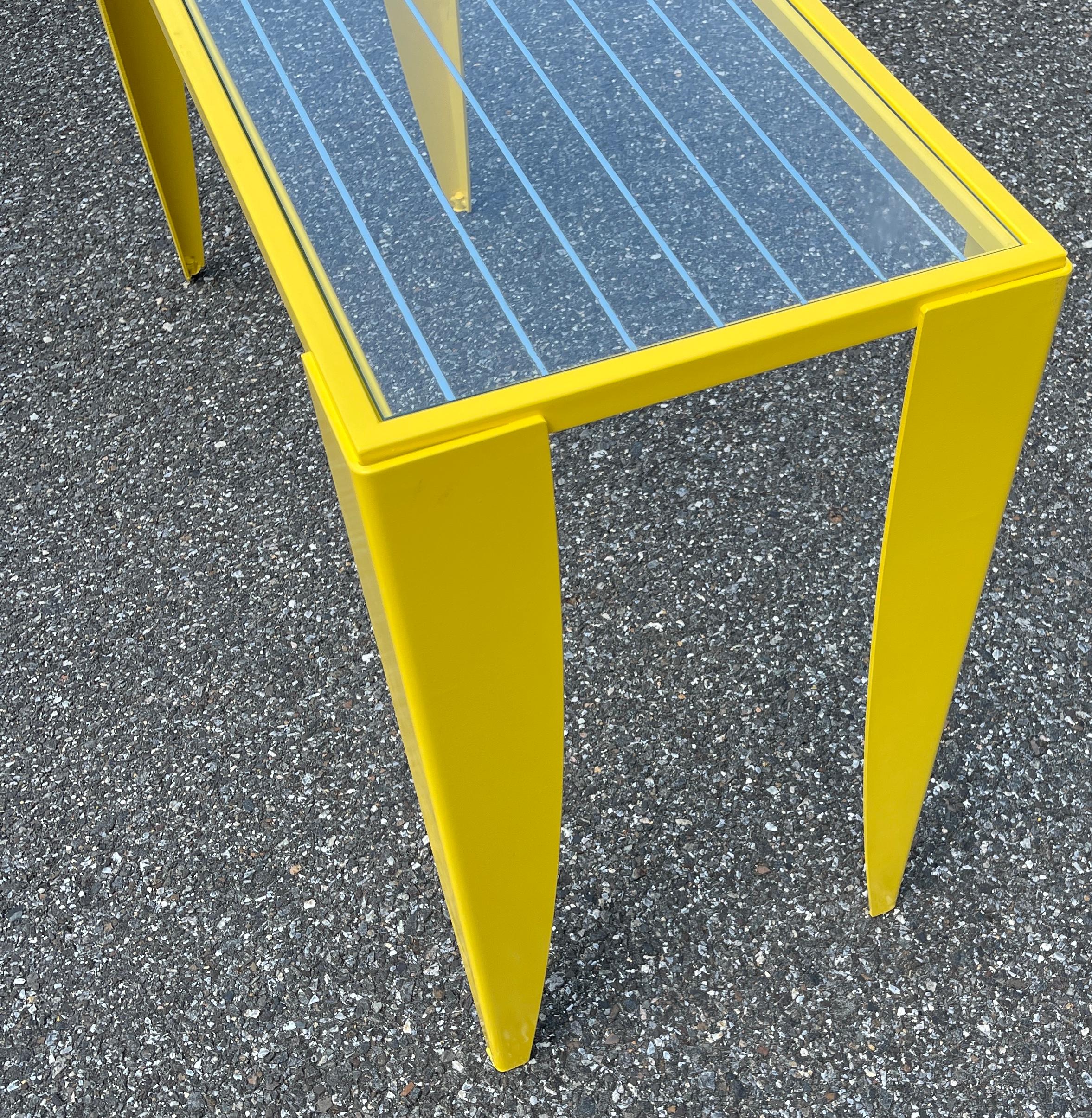 Italian Console Table with Glass Top, Powder Coated Yellow, Mid-Century Modern 5