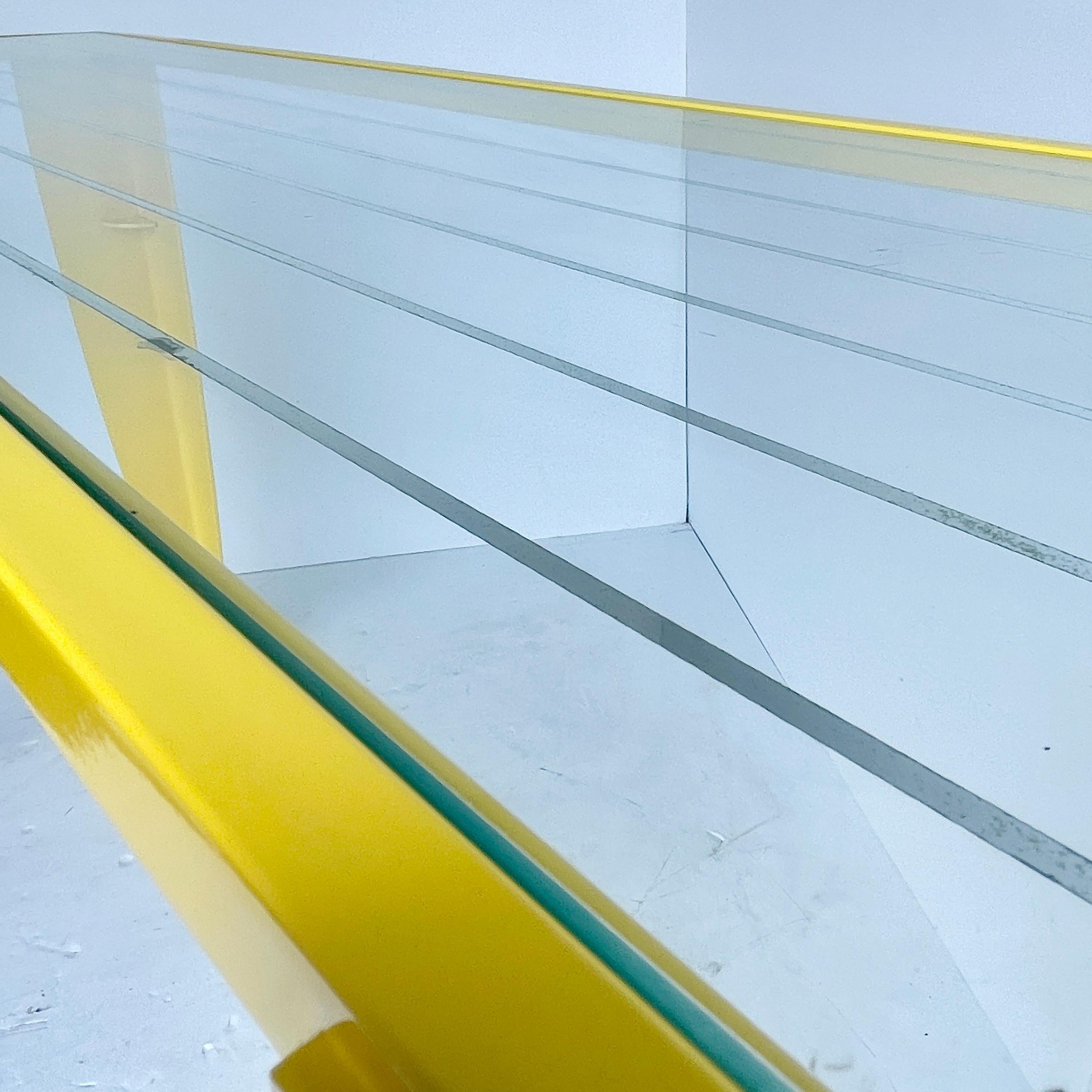 Hand-Crafted Italian Console Table with Glass Top, Powder Coated Yellow, Mid-Century Modern