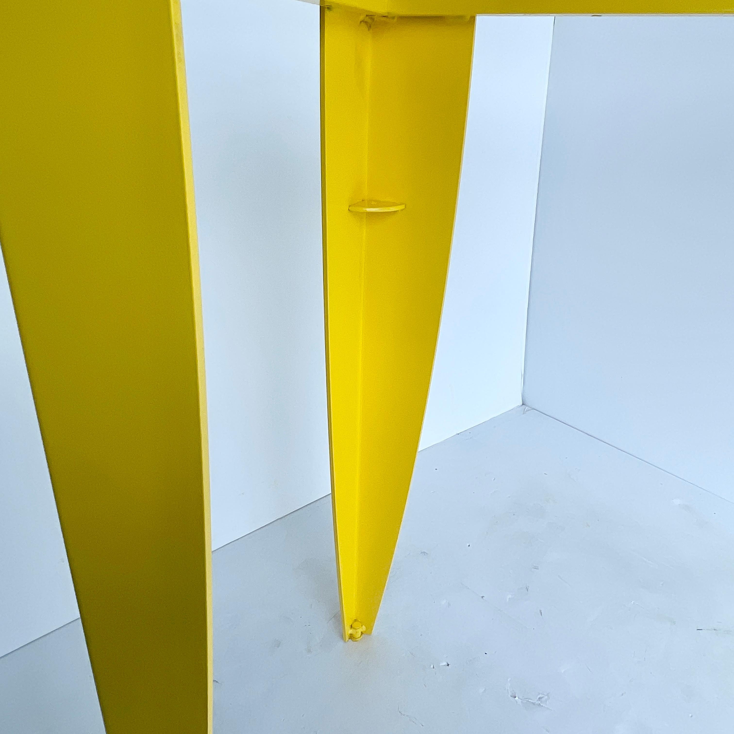 Italian Console Table with Glass Top, Powder Coated Yellow, Mid-Century Modern In Good Condition In Haddonfield, NJ