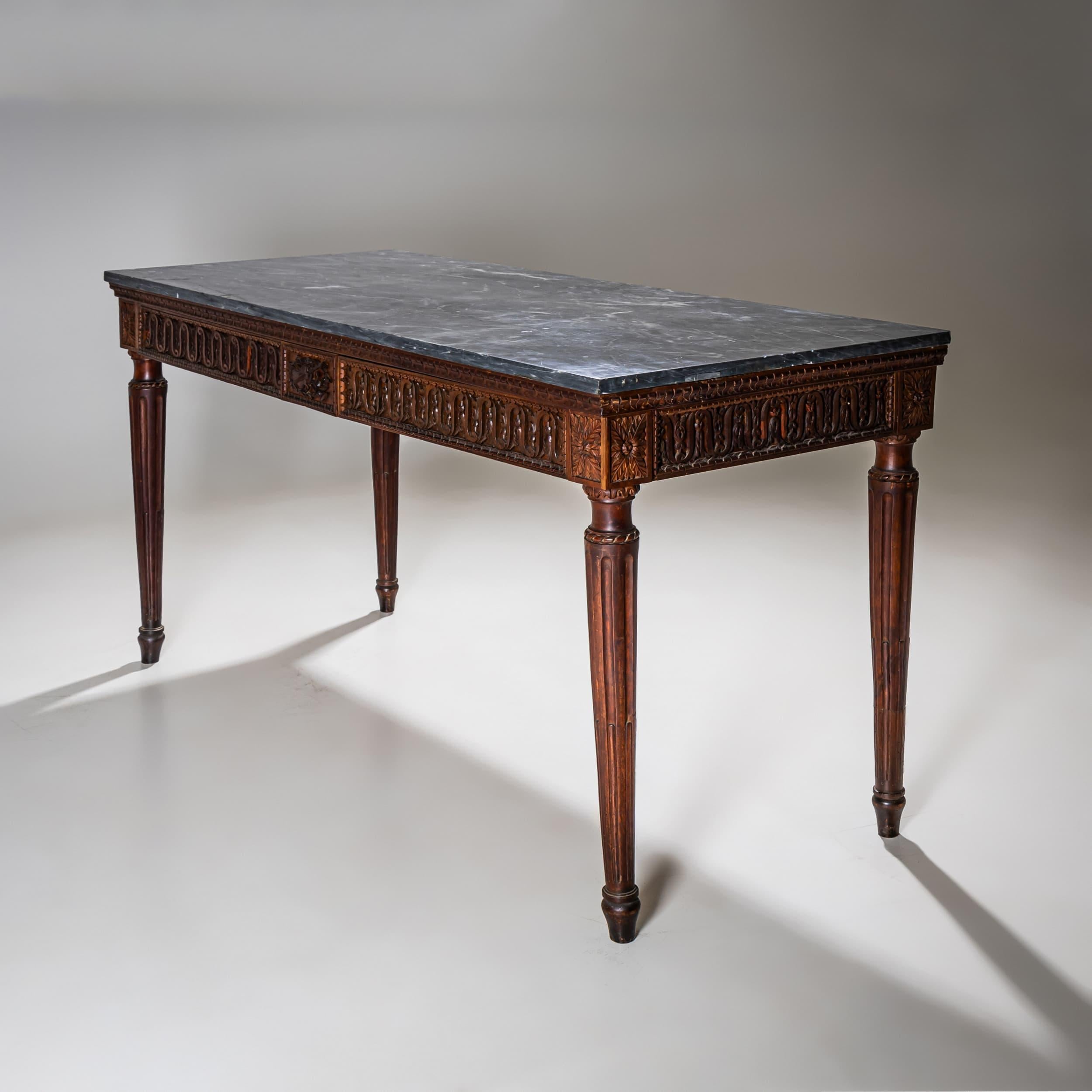 Neoclassical Italian Console Table with Gray Marble Top, Late 18th Century For Sale