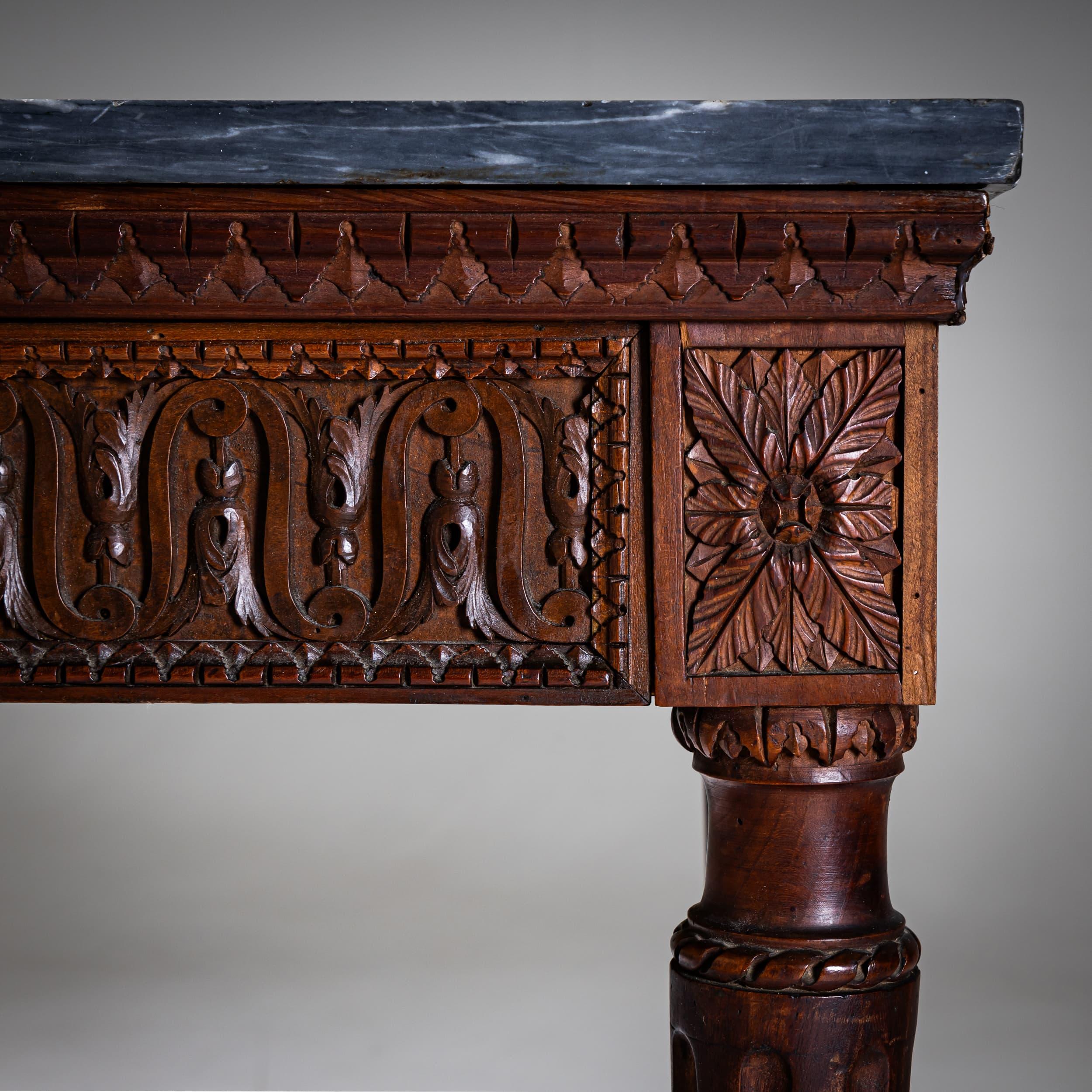 Italian Console Table with Gray Marble Top, Late 18th Century In Good Condition For Sale In Greding, DE