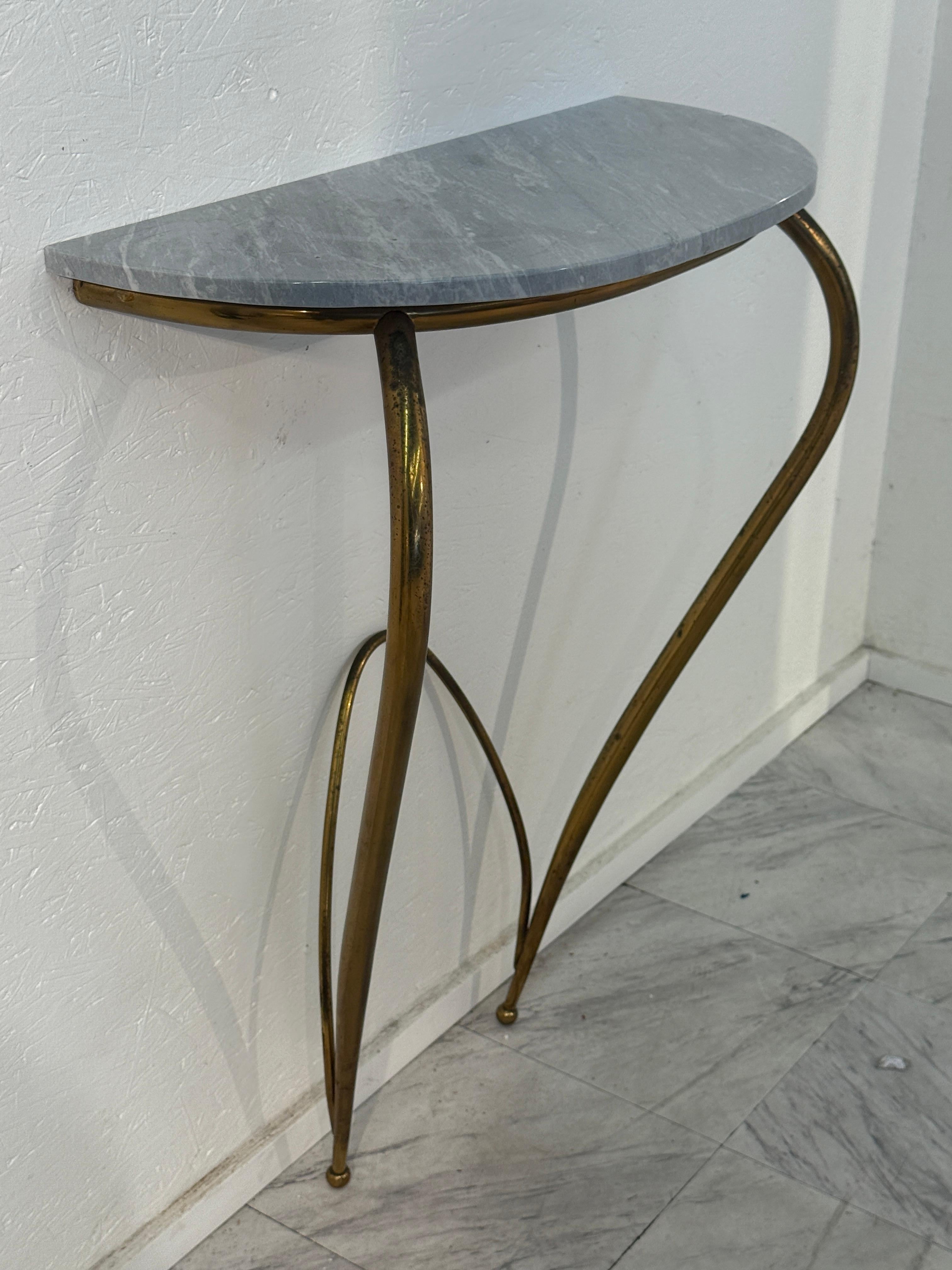 italien Italian Console Table with Marble Top and Brass Base, 1950s en vente