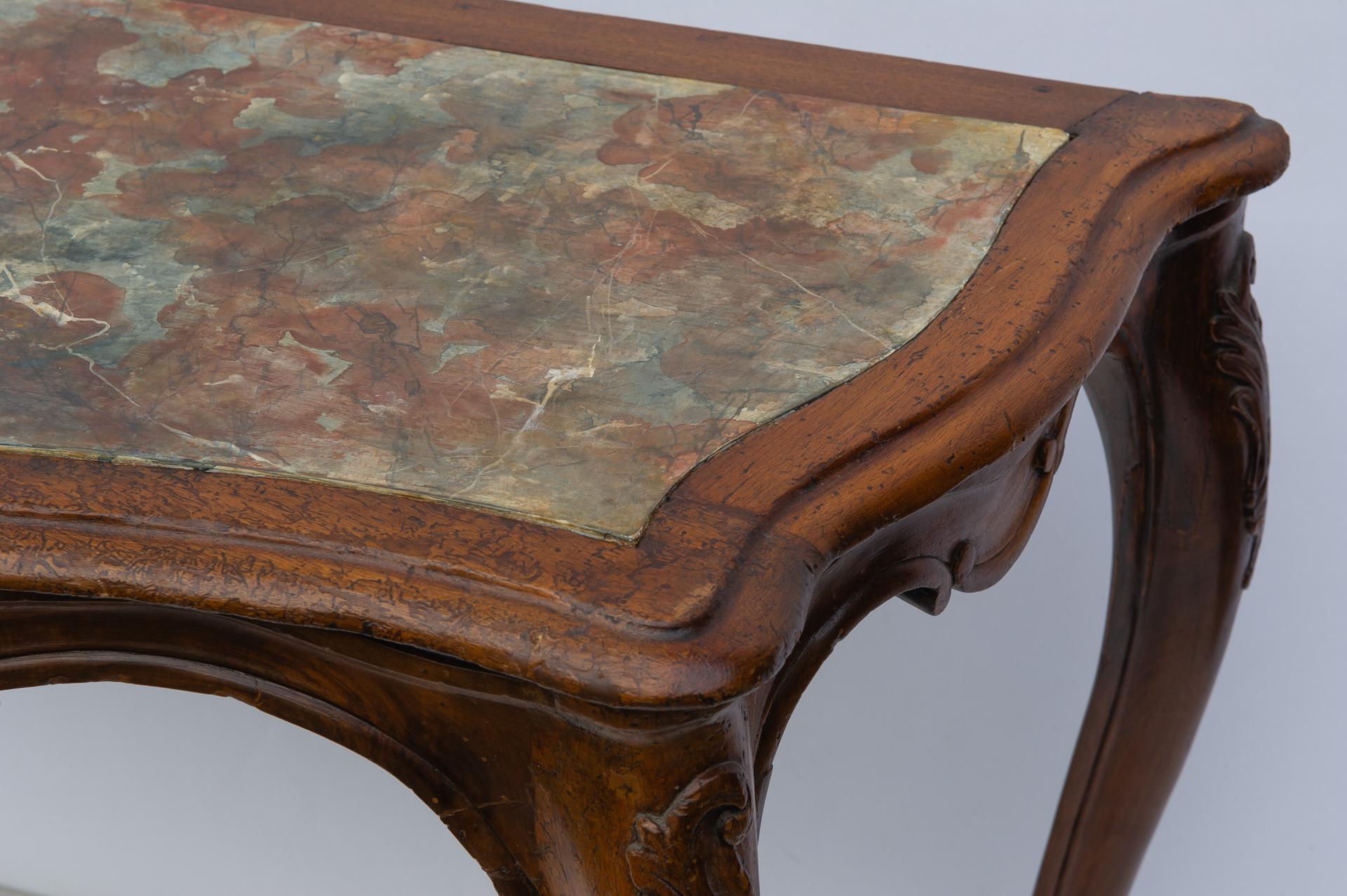 Louis XV Italian Console Table with Painted Top in Faux Marble For Sale