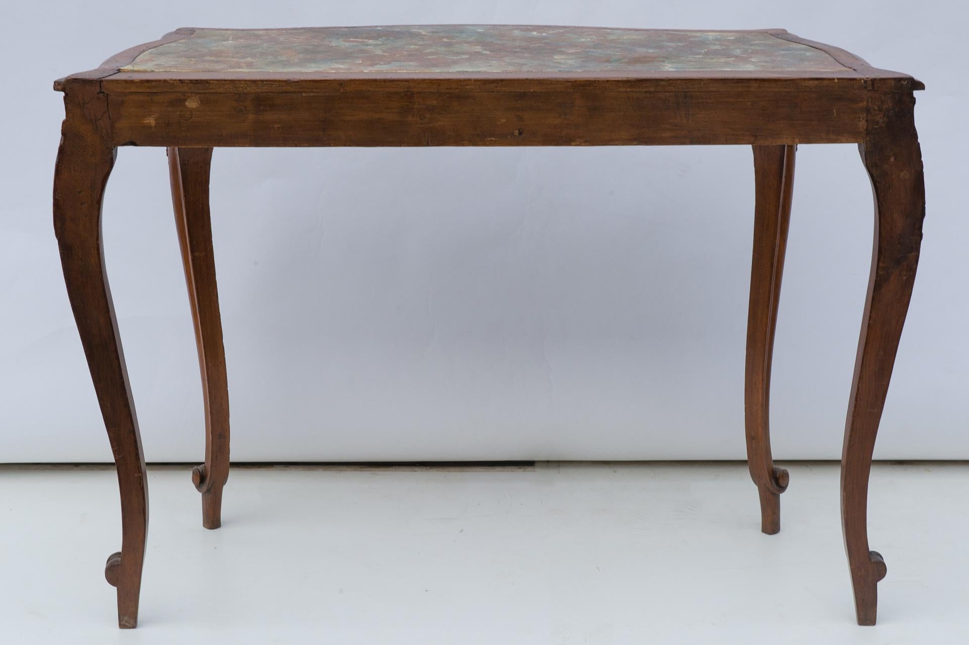 Walnut Italian Console Table with Painted Top in Faux Marble For Sale