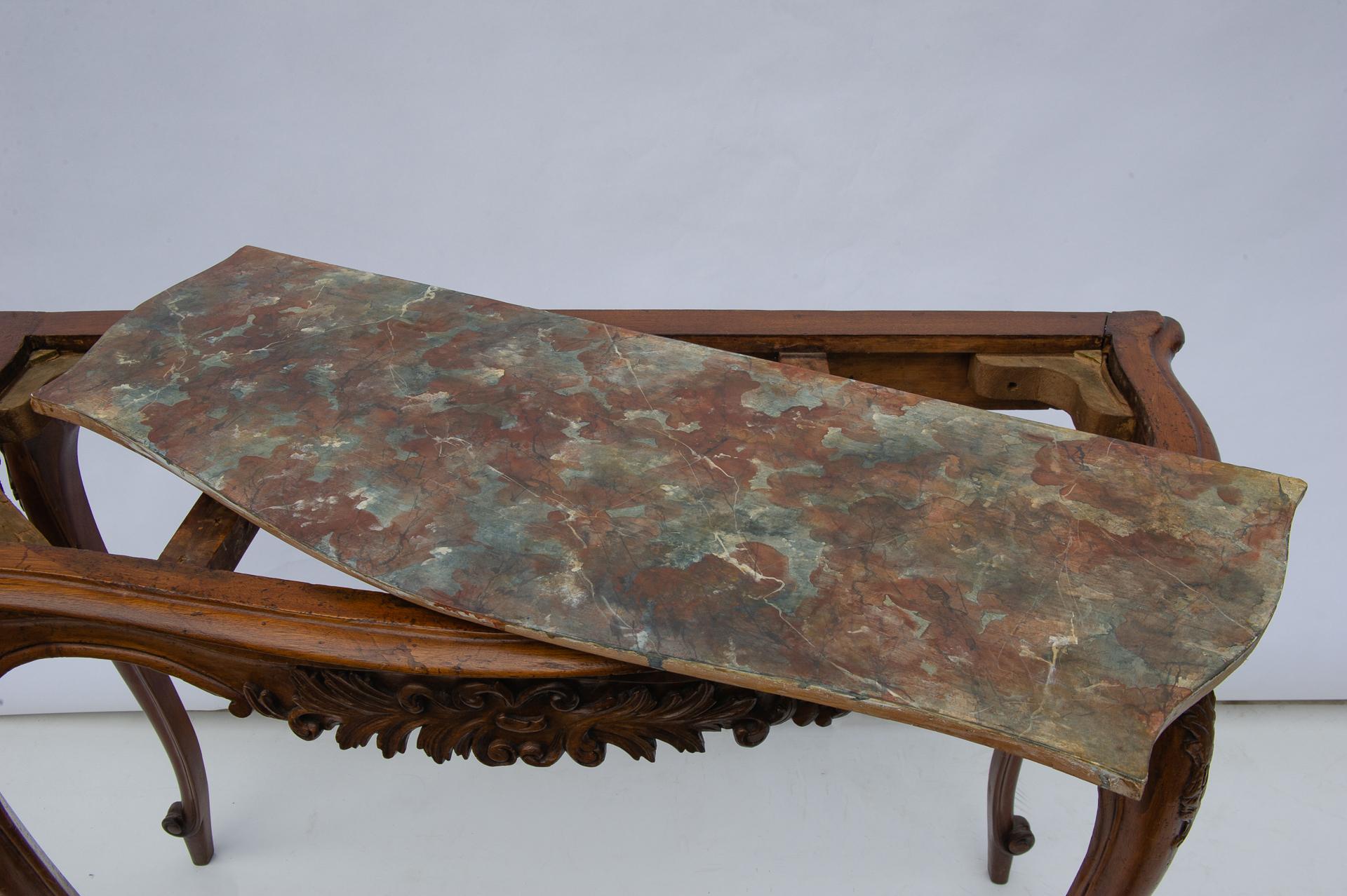 19th Century Italian Console Table with Painted Top in Faux Marble For Sale