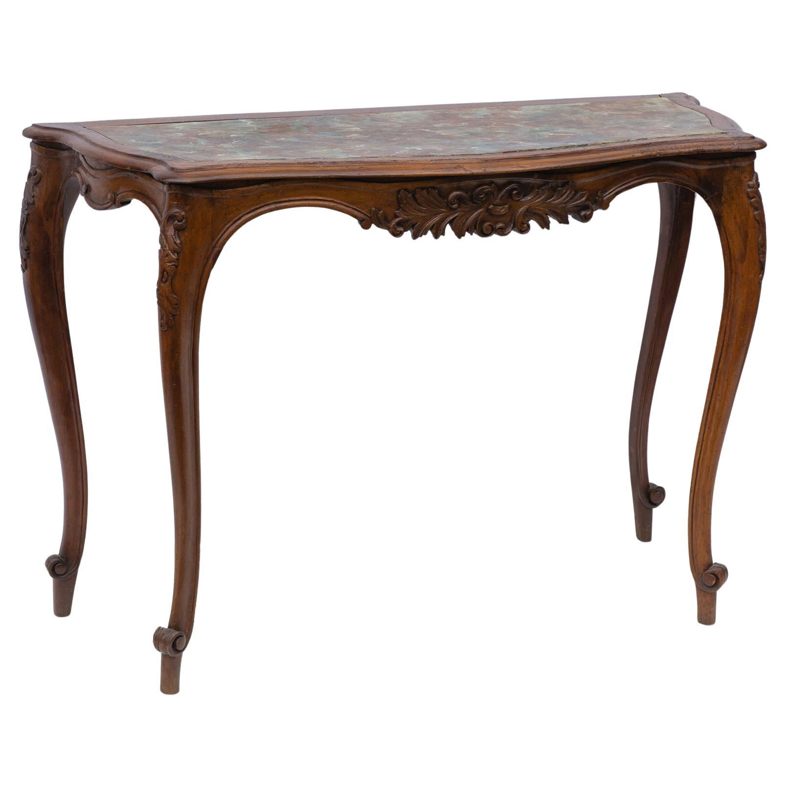 Table console italienne avec plateau peint en faux marbre