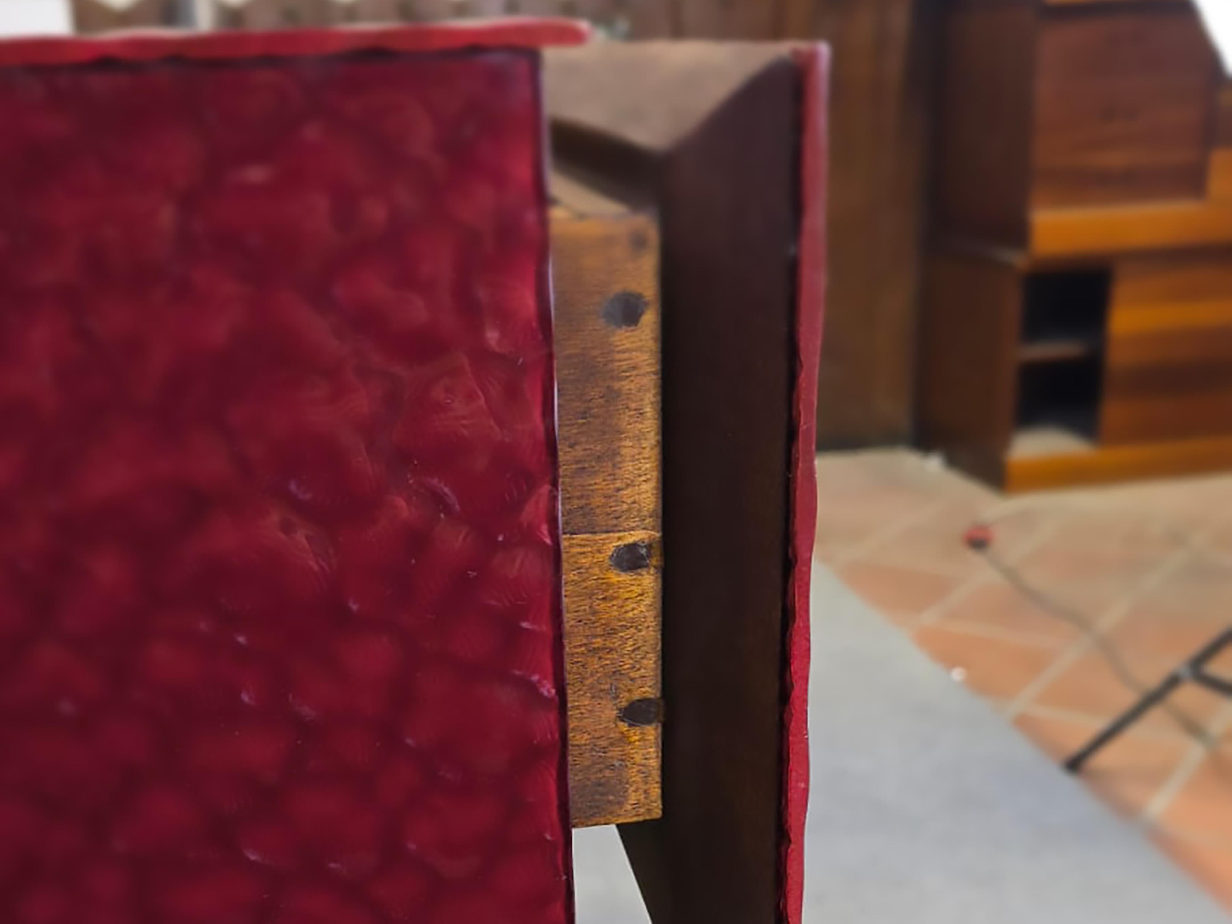 Italian console table with red murano glass beveled, 3 drawer and brass legs, JF In New Condition For Sale In Guazzora, IT
