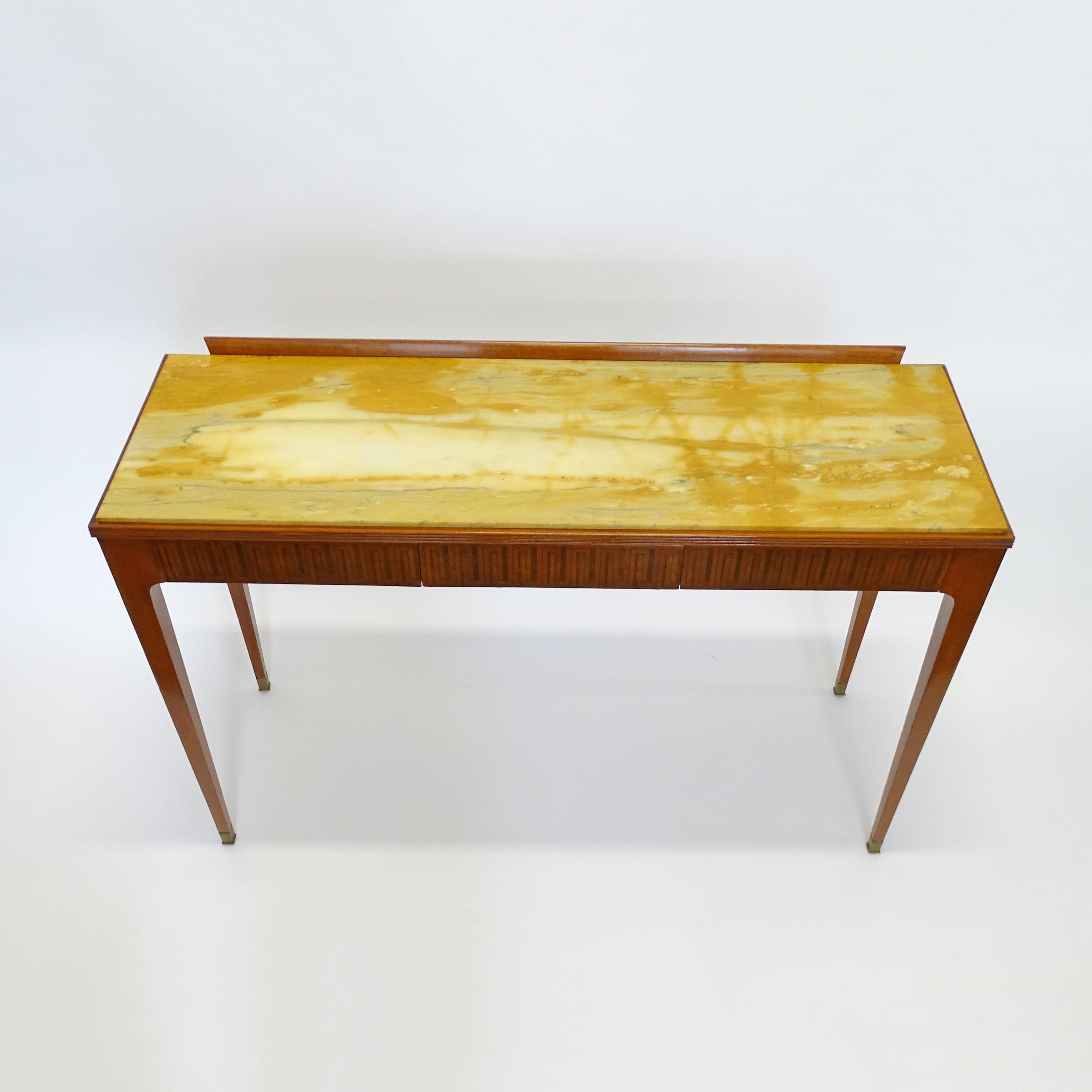 Mid-Century moderno Tavolo da console italiano con tre cassetti decorati con intarsi a chiave greca in vendita