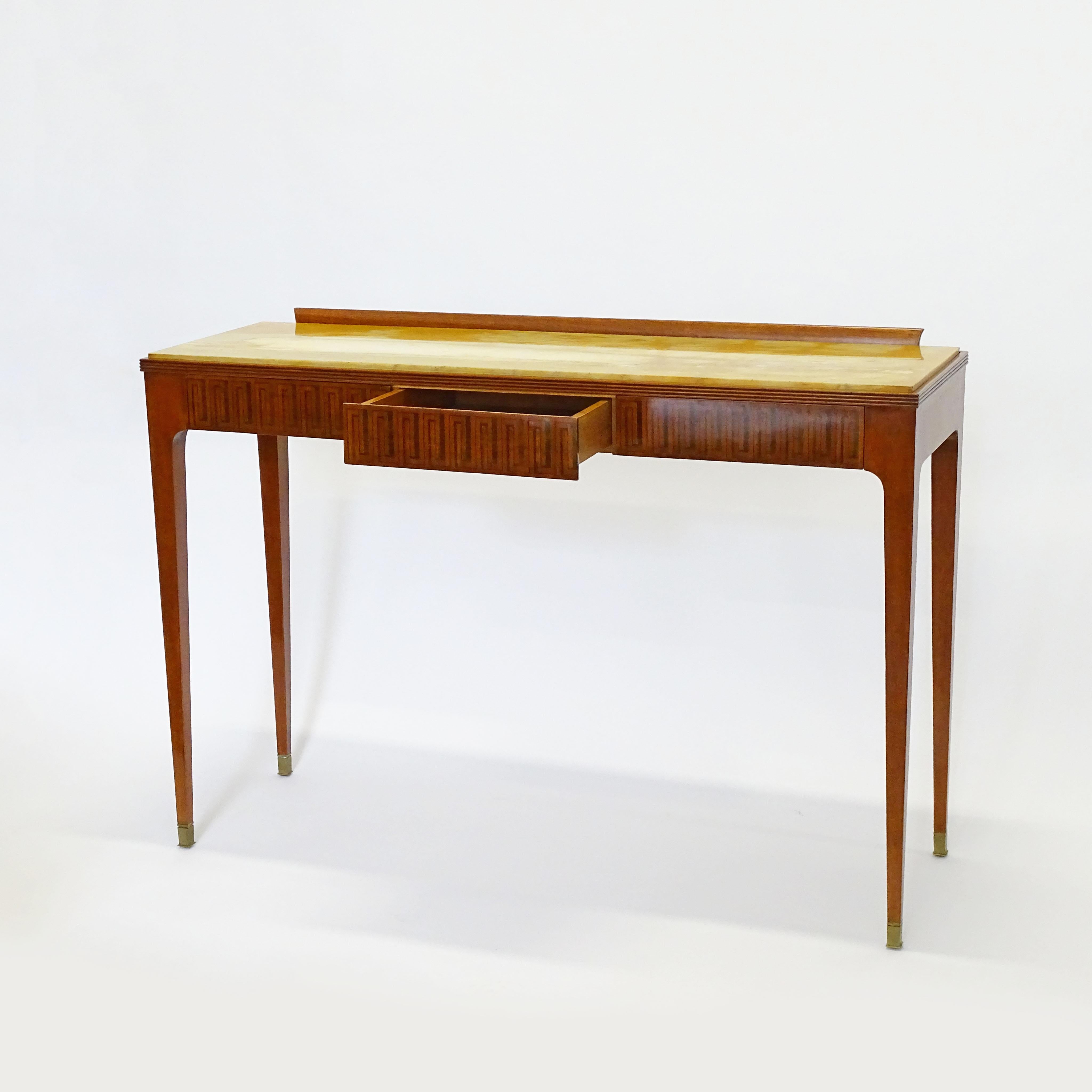 Tavolo da console italiano con tre cassetti decorati con intarsi a chiave greca In condizioni buone in vendita a Milan, IT