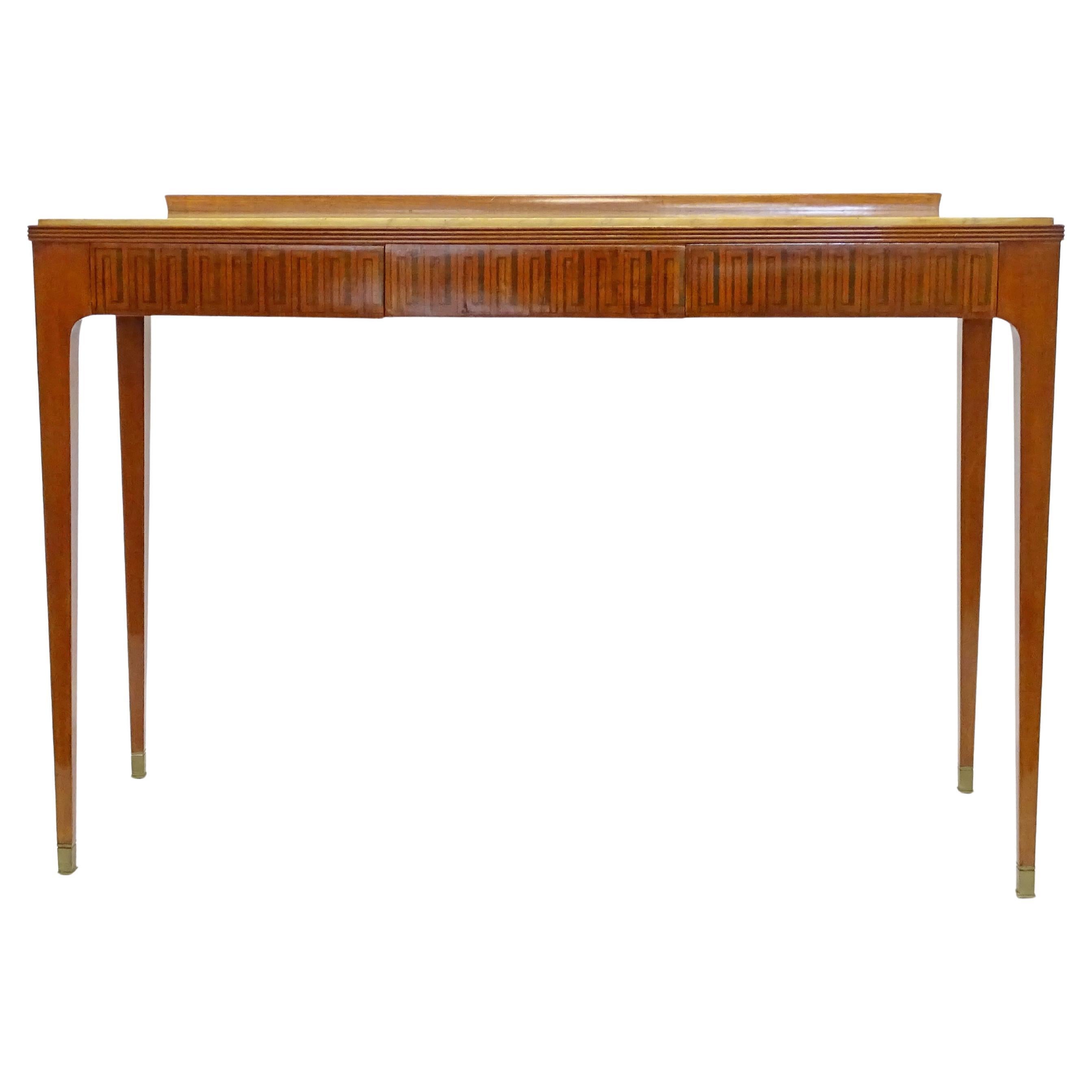 Tavolo da console italiano con tre cassetti decorati con intarsi a chiave greca in vendita