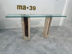 Italian Console Table with Travertine Base and Ancient Column Fragmen