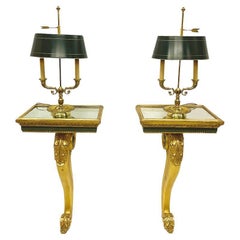 Italian console tables on a cabriole leg with Bouillotte lamps, ca 1800