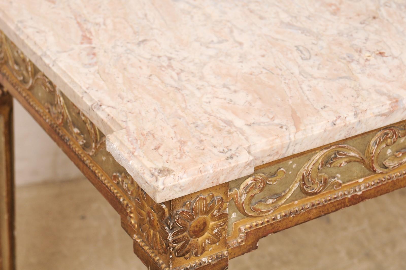 Wood Italian Console w/its Original Marble Top & Hand-Painted Finish, Late 19th C. For Sale