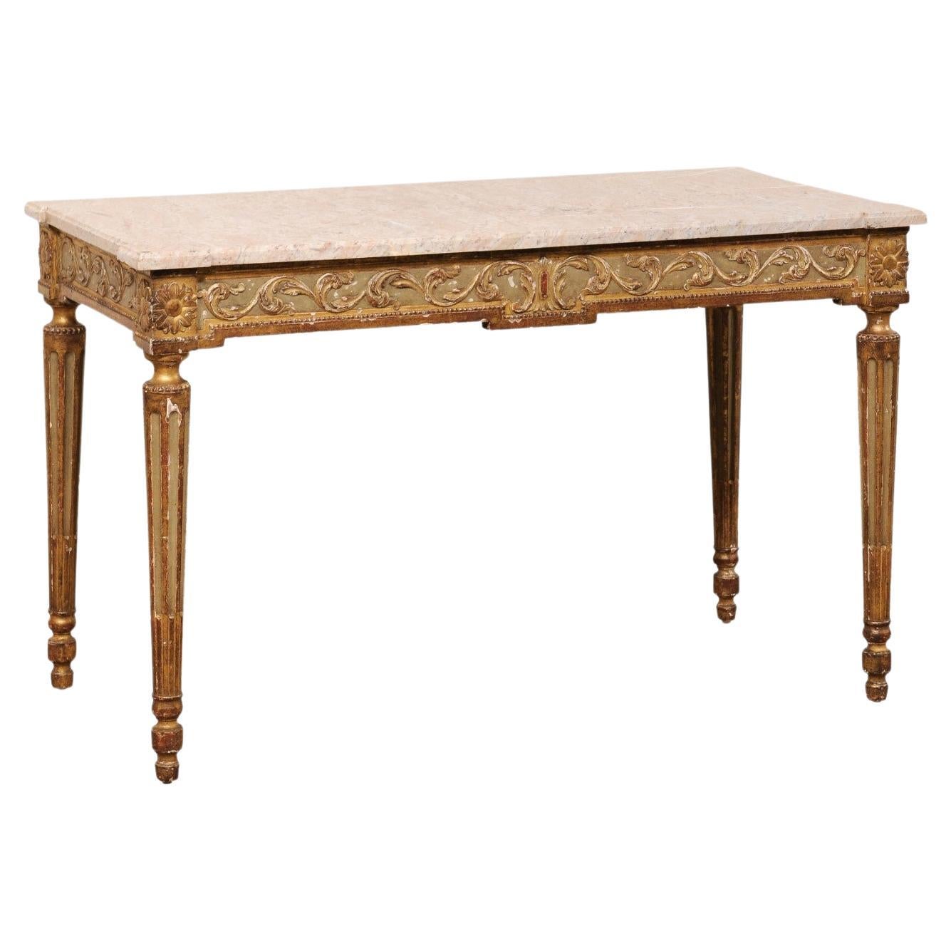 Italian Console w/its Original Marble Top & Hand-Painted Finish, Late 19th C. For Sale