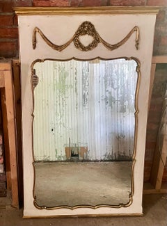 Italian Trumeau Console Wall Hall Painted Gold Gilt Mirror w/Wreath & Garland