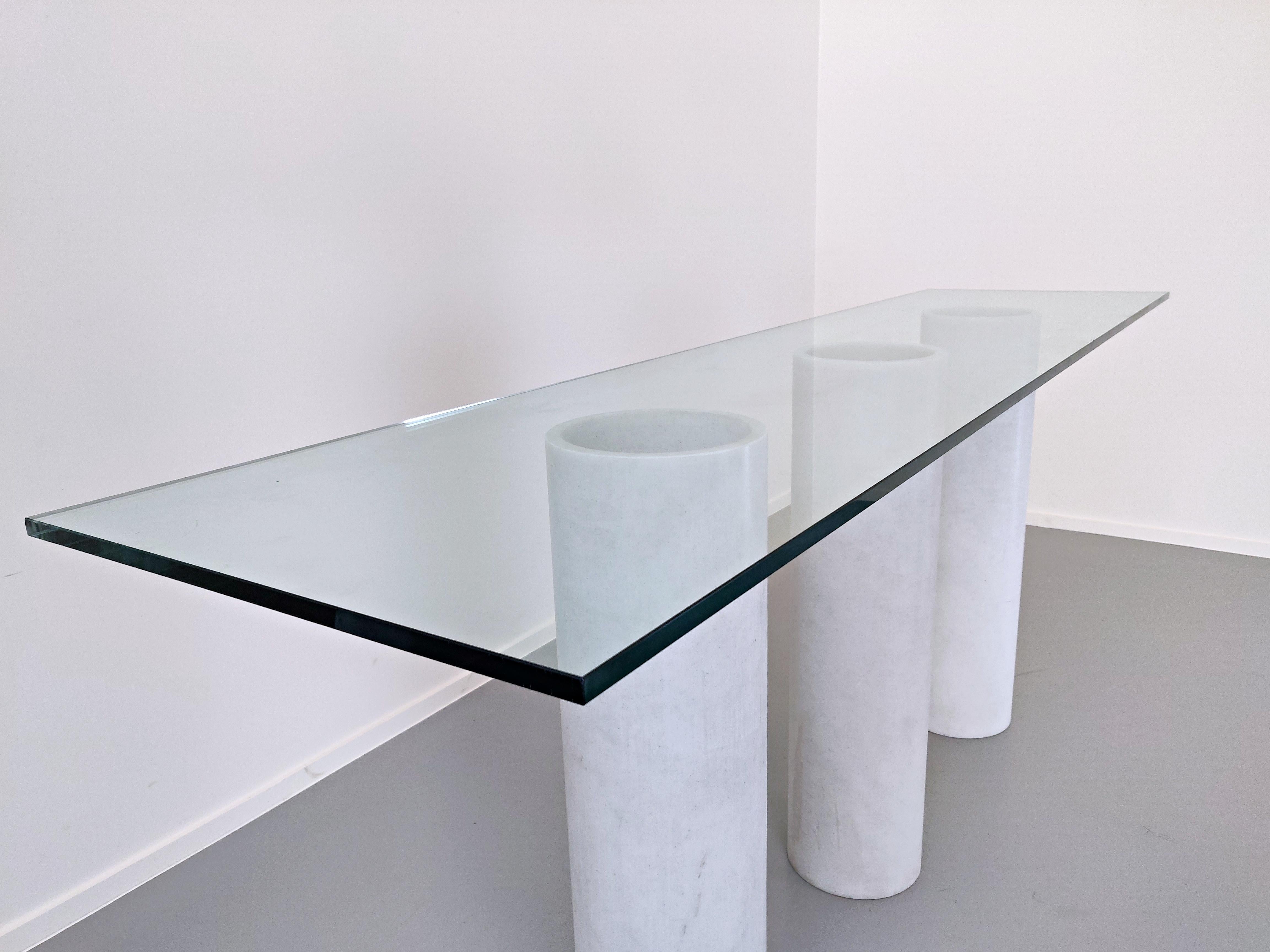 Marble Mid-Century Modern Italian Console with Glass Top For Sale