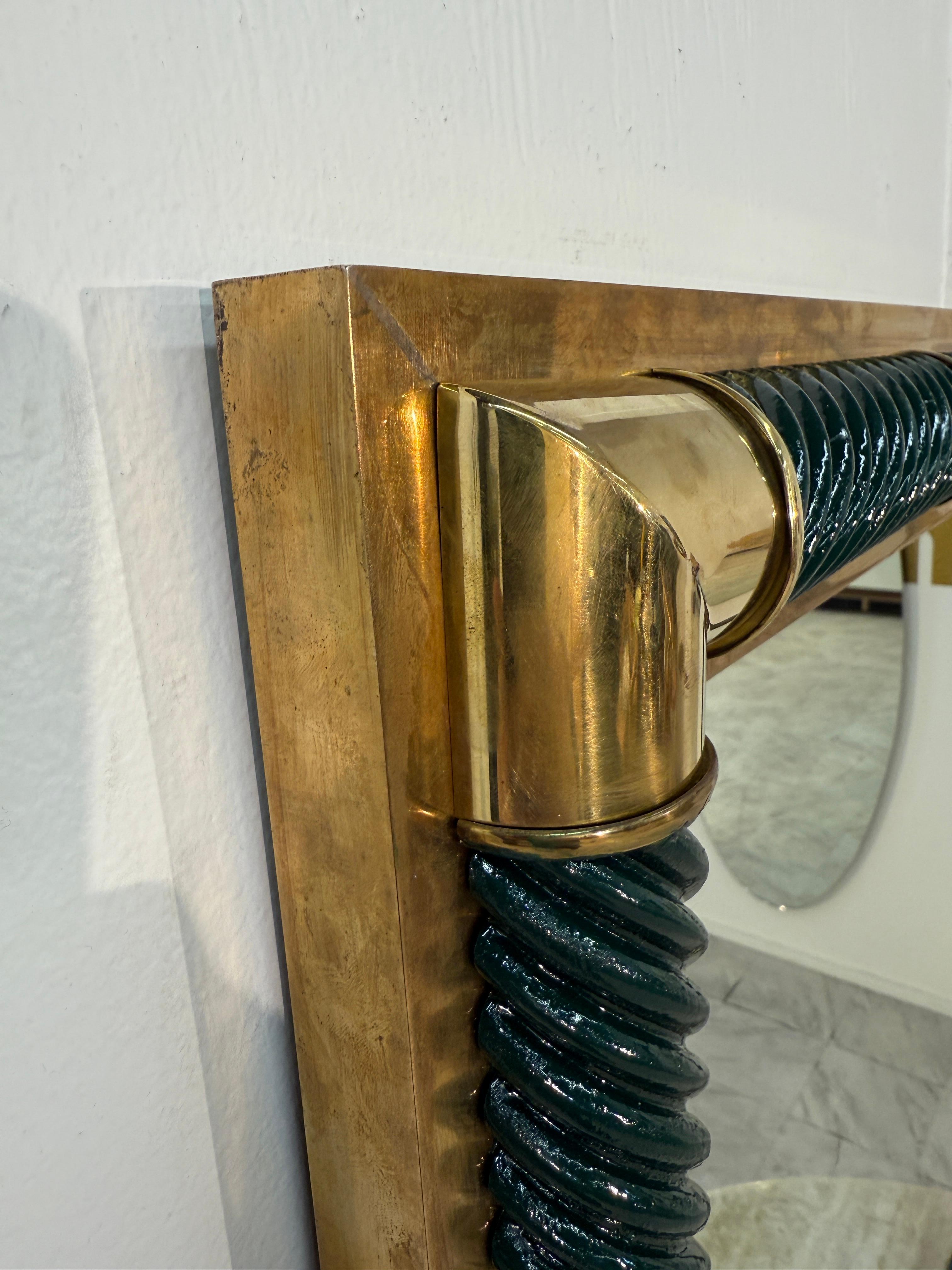 Italian Console with Mirror, Lacquered Dark Green For Sale 7