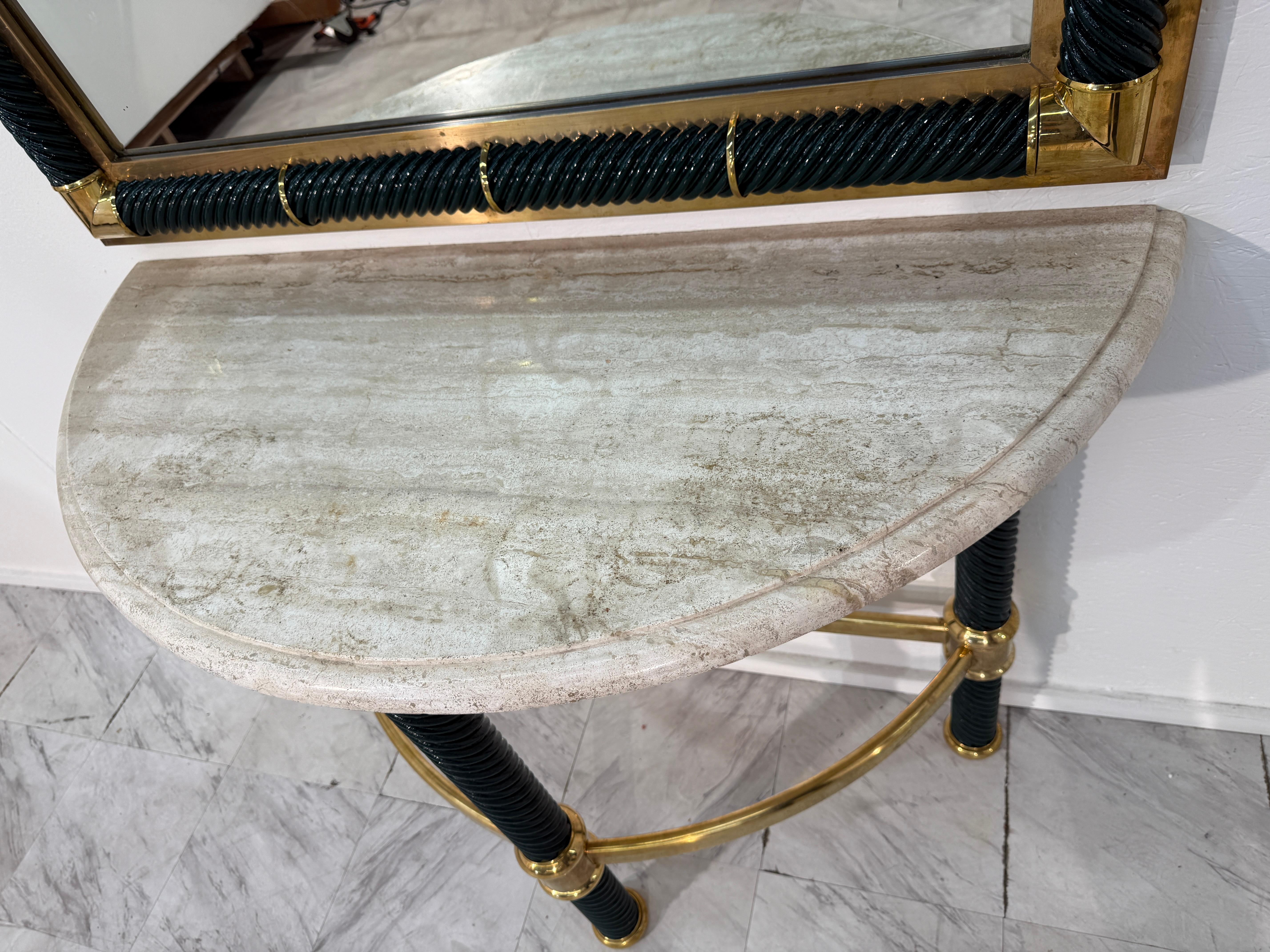 Late 20th Century Italian Console with Mirror, Lacquered Dark Green For Sale