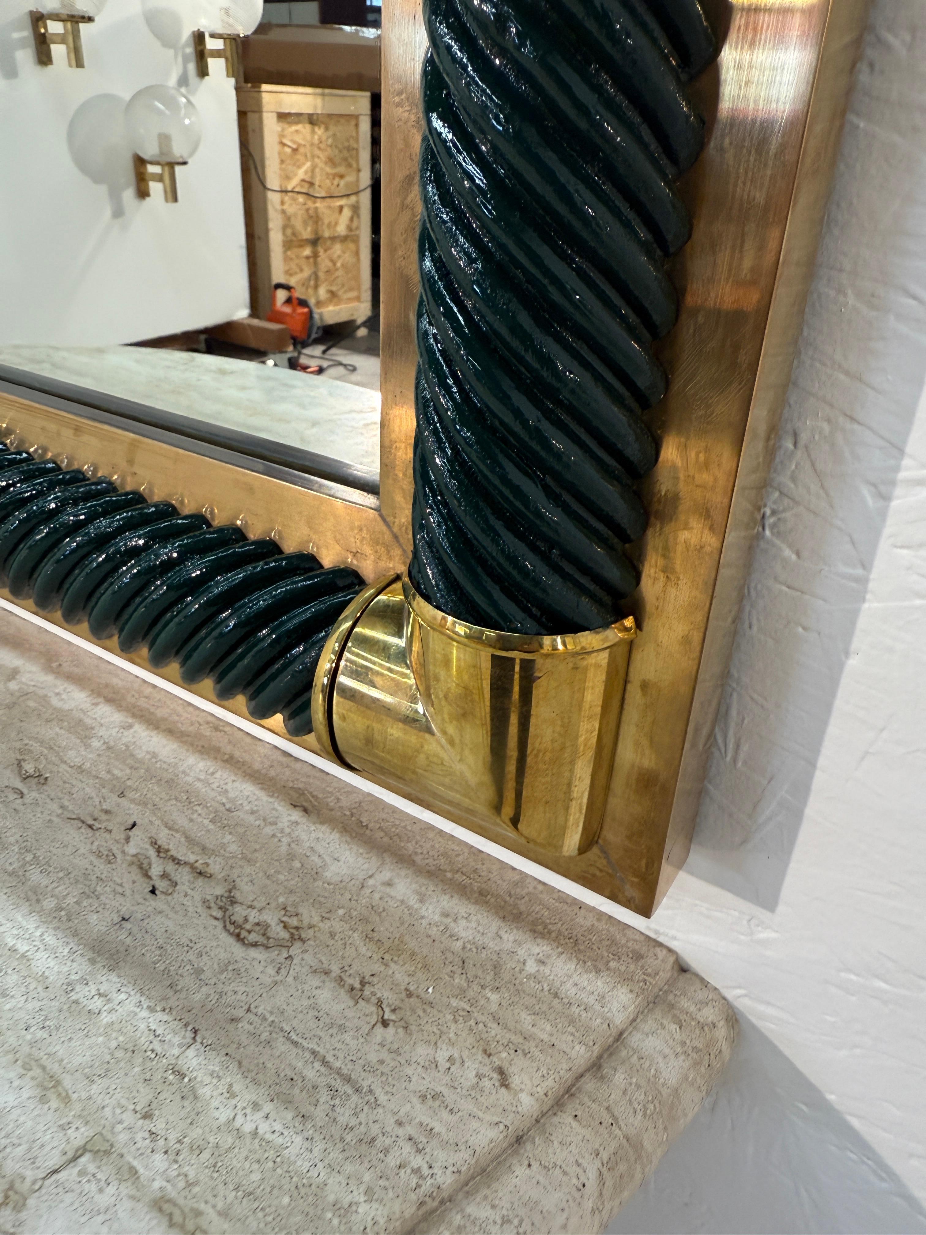Italian Console with Mirror, Lacquered Dark Green For Sale 1