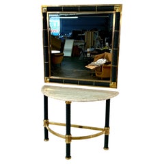 Italian Console with Mirror, Lacquered Dark Green