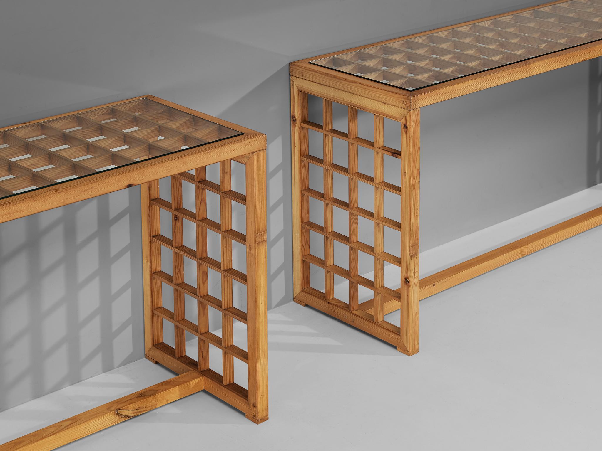 Late 20th Century Italian Consoles with Grid Framework in Pine  For Sale