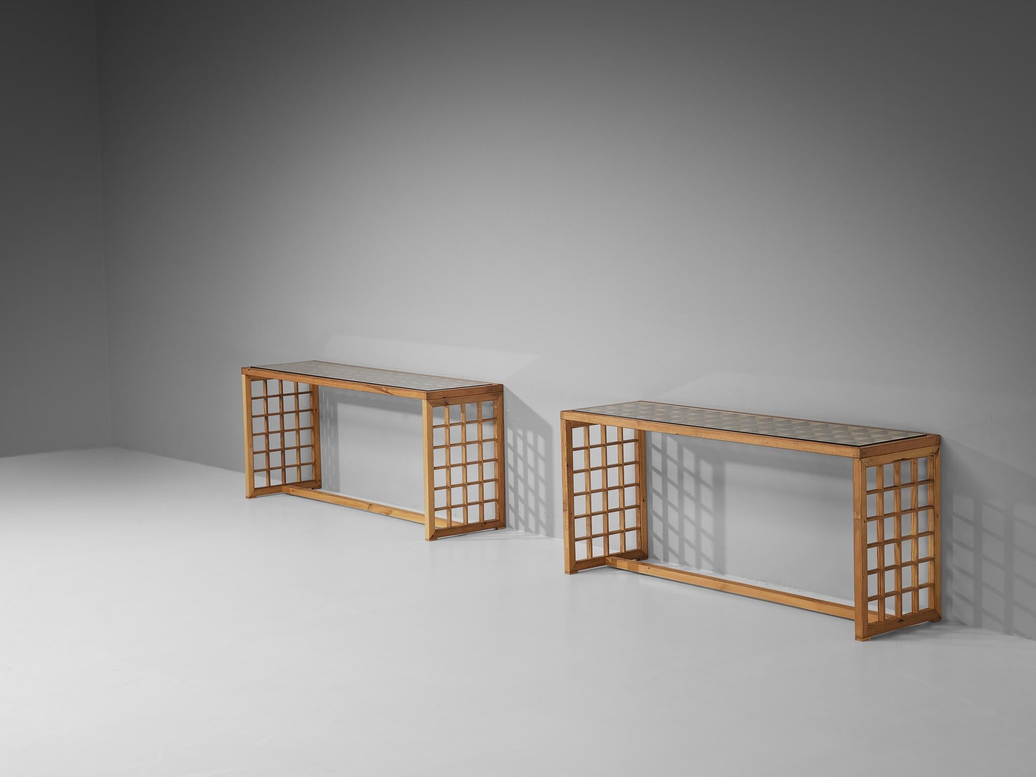 Italian Consoles with Grid Framework in Pine  For Sale 1