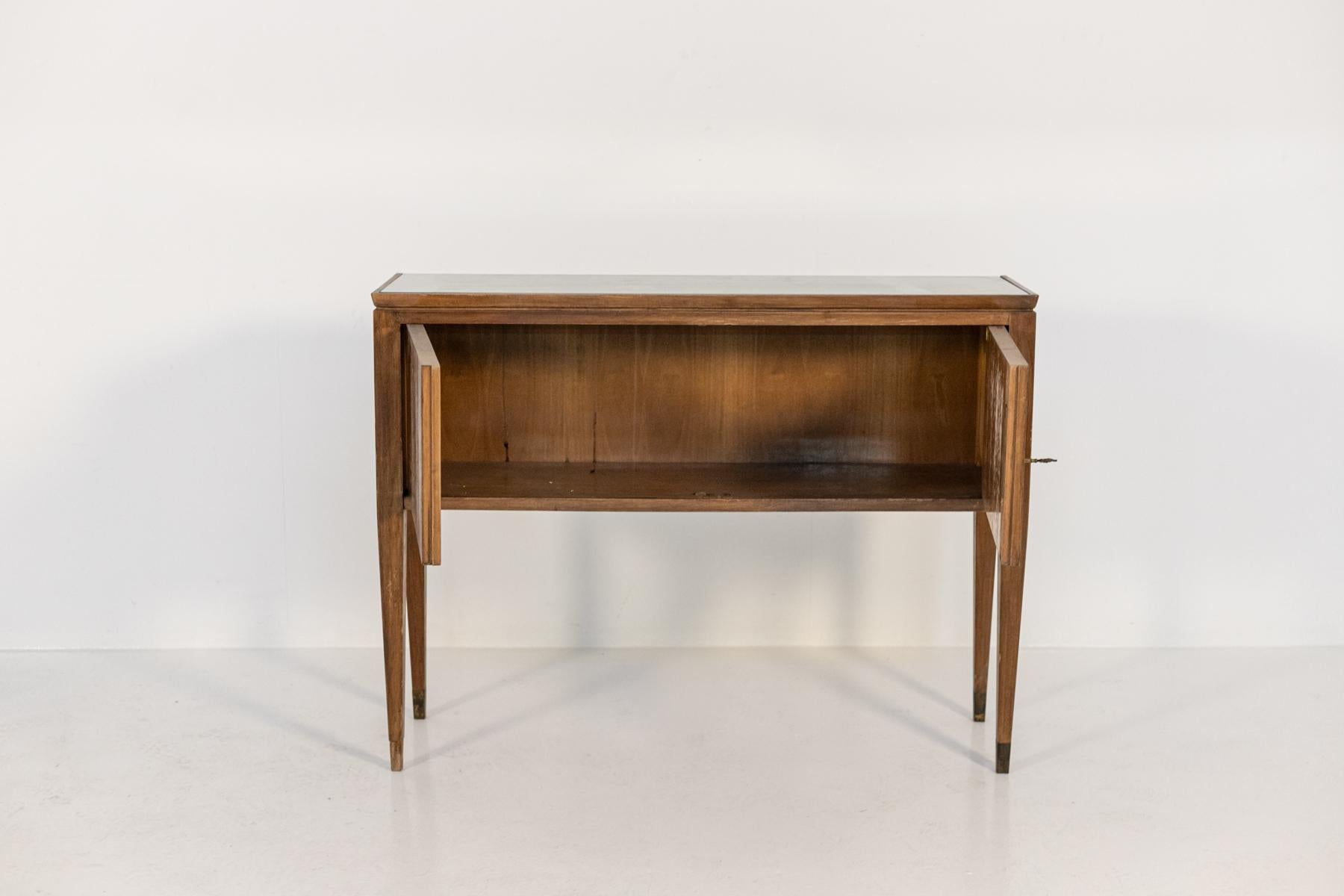 Mid-Century Modern Italian Consolle Attributed to Gio Ponti in Wood and Brass