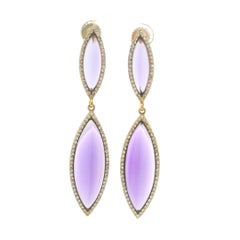 Italienische, zeitgenössische 14-Karat-Gold-Ohrringe mit Amethyst und Diamanten in Sugarloaf-Form