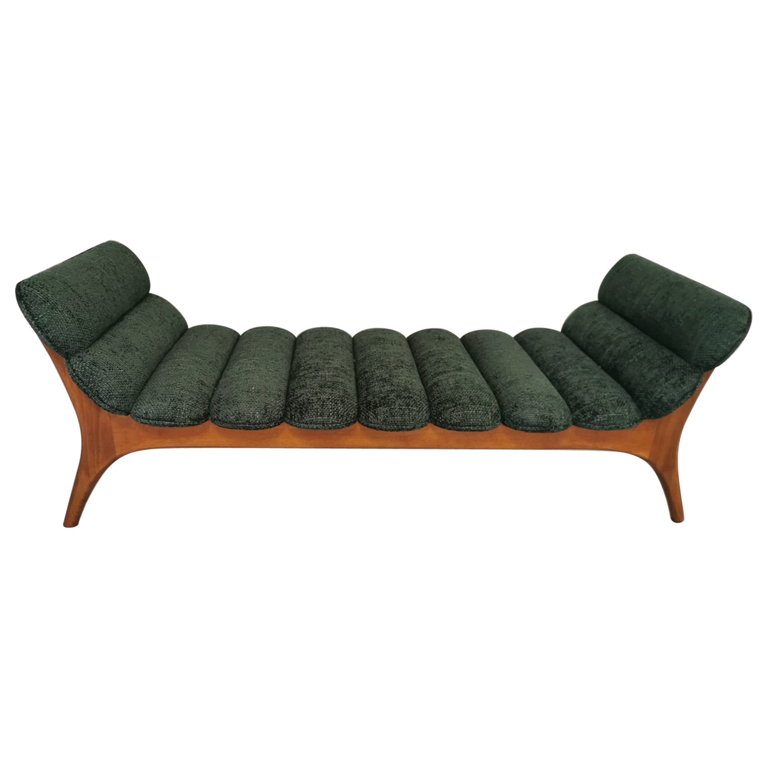 Banco de madera y chenilla verde bosque estilo Adrian Pearsall, contemporáneo italiano