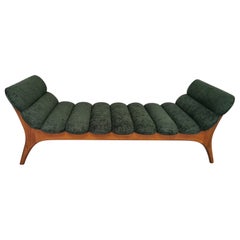 Italian Contemporary Adrian Pearsall Style Forest Green Chenille and Wood Bench