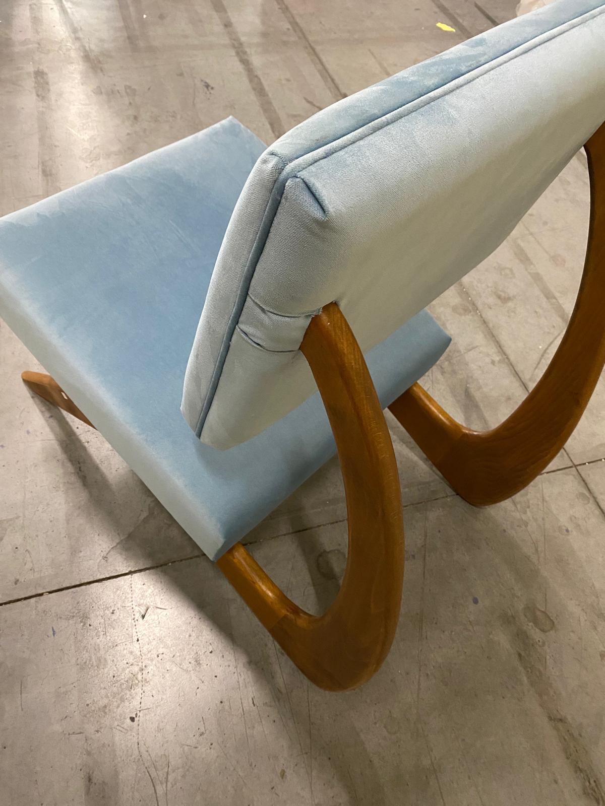 Italian Contemporary Adrian Persal Style Light Blue Velvet and Wood Armachair For Sale 7
