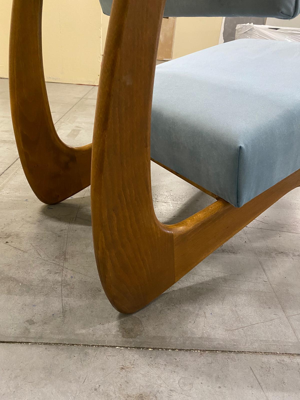 Italian Contemporary Adrian Persal Style Light Blue Velvet and Wood Armachair For Sale 1