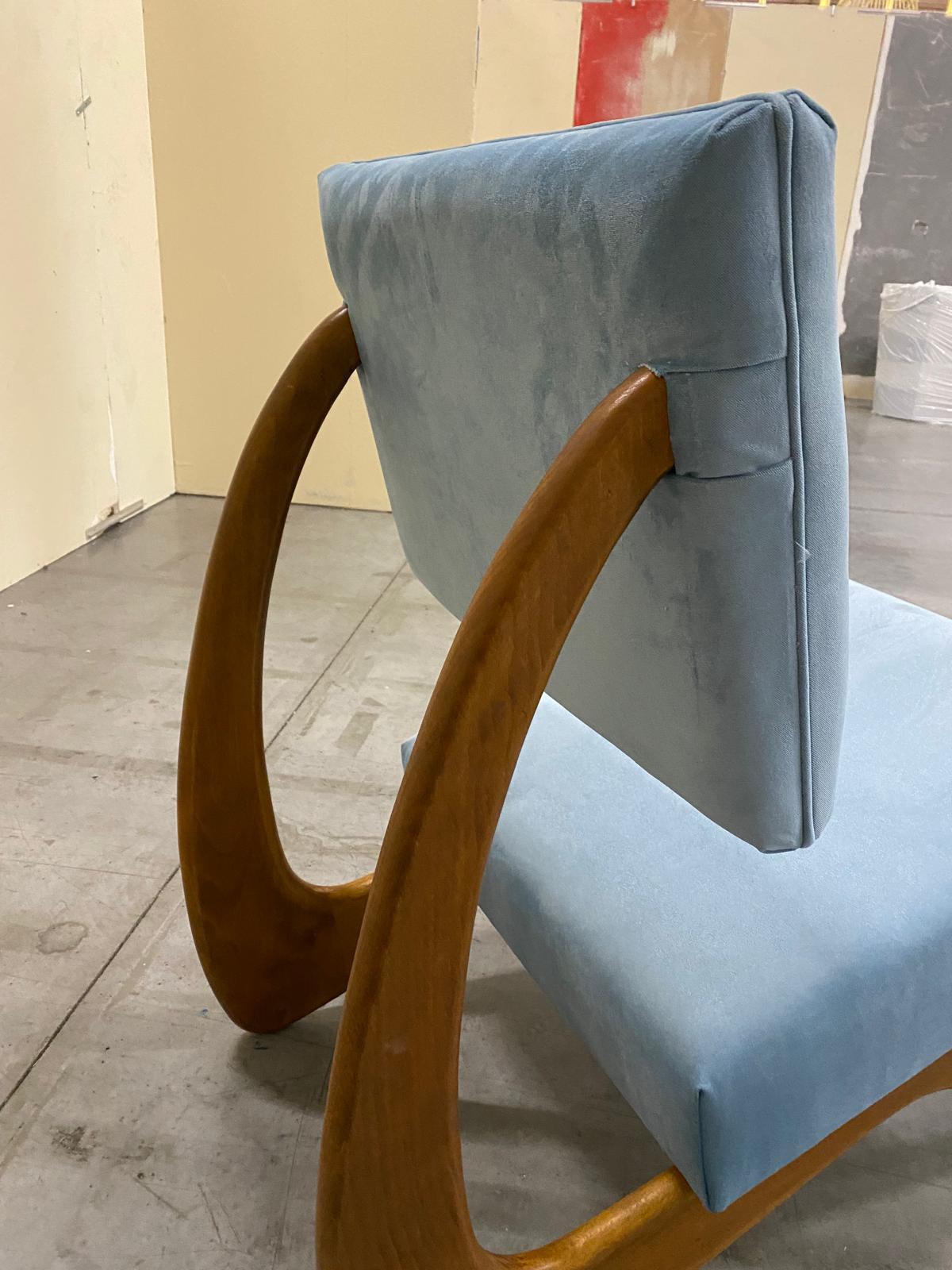 Italian Contemporary Adrian Persal Style Light Blue Velvet and Wood Armachair For Sale 2