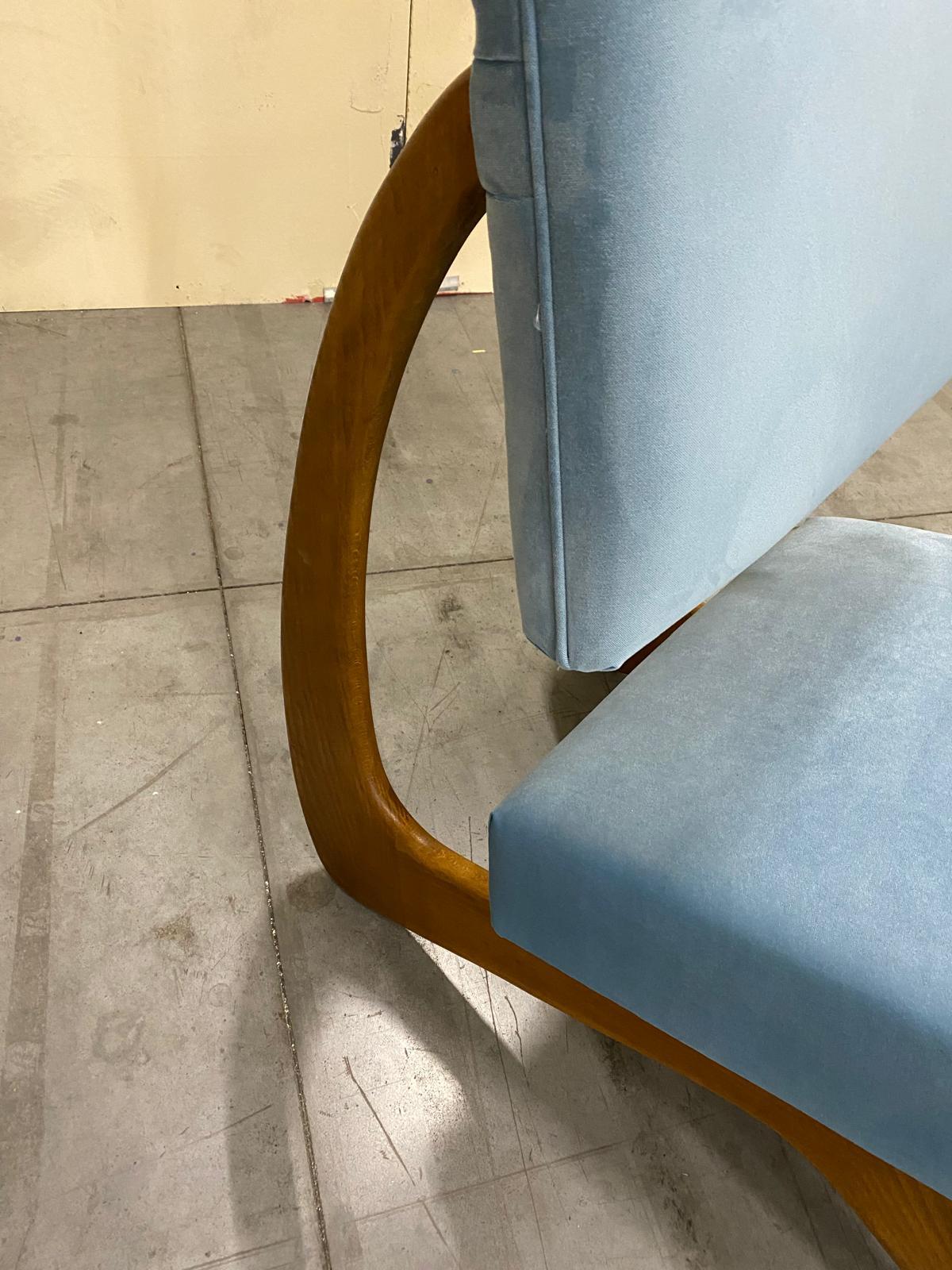 Italian Contemporary Adrian Persal Style Light Blue Velvet and Wood Armachair For Sale 3