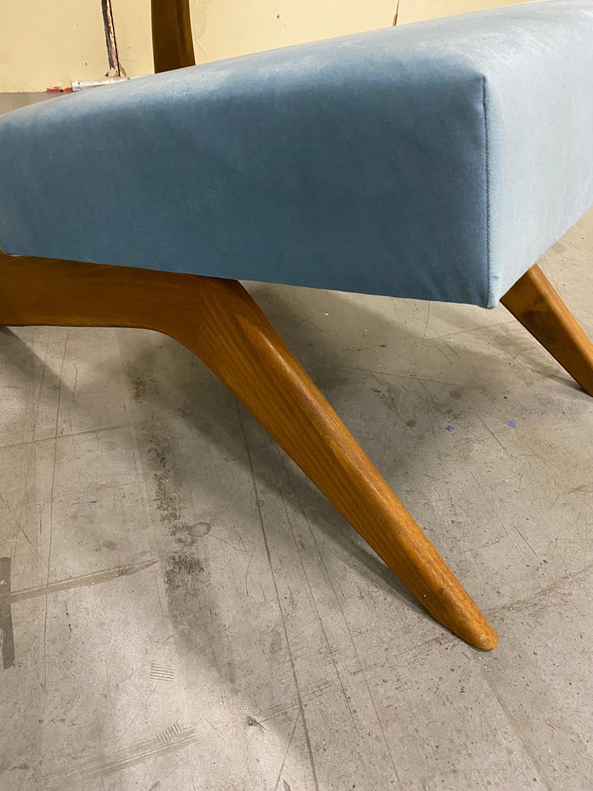Italian Contemporary Adrian Persal Style Light Blue Velvet and Wood Armachair For Sale 4