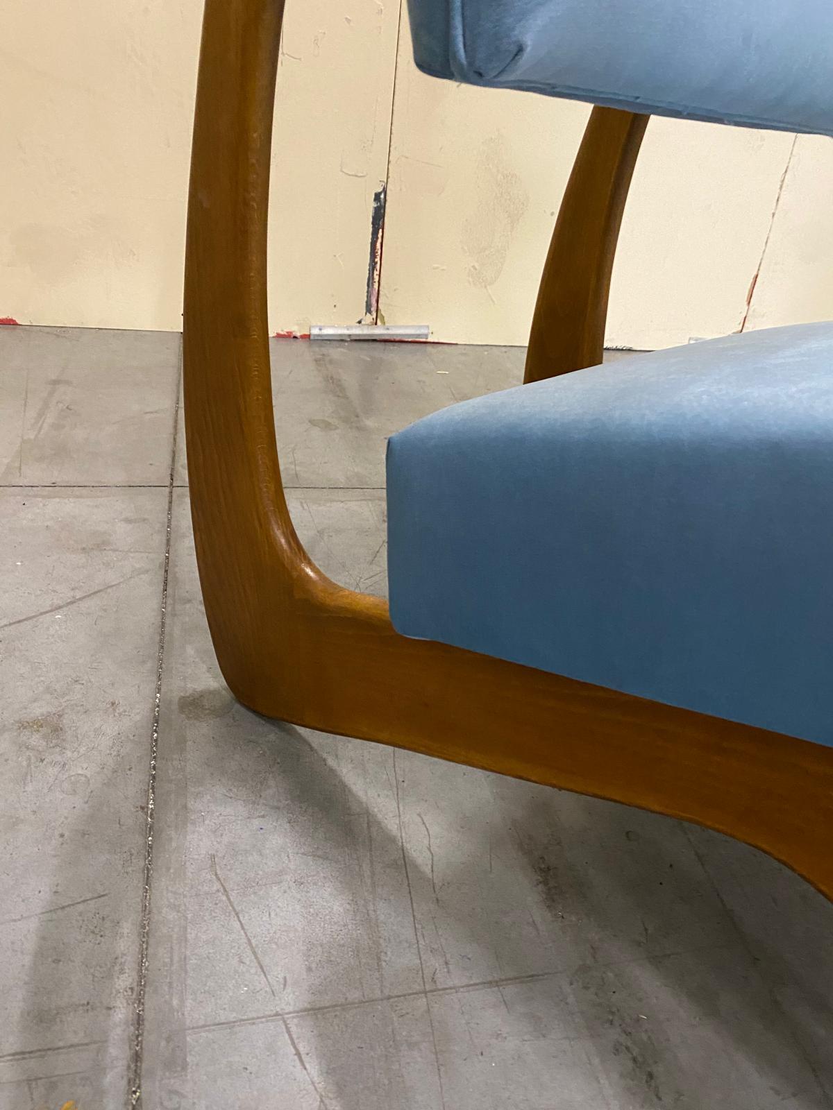 Italian Contemporary Adrian Persal Style Light Blue Velvet and Wood Armachair For Sale 6