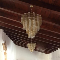 Italian Contemporary Amber & Crystal Clear Murano Glass Tronchi Star Chandelier