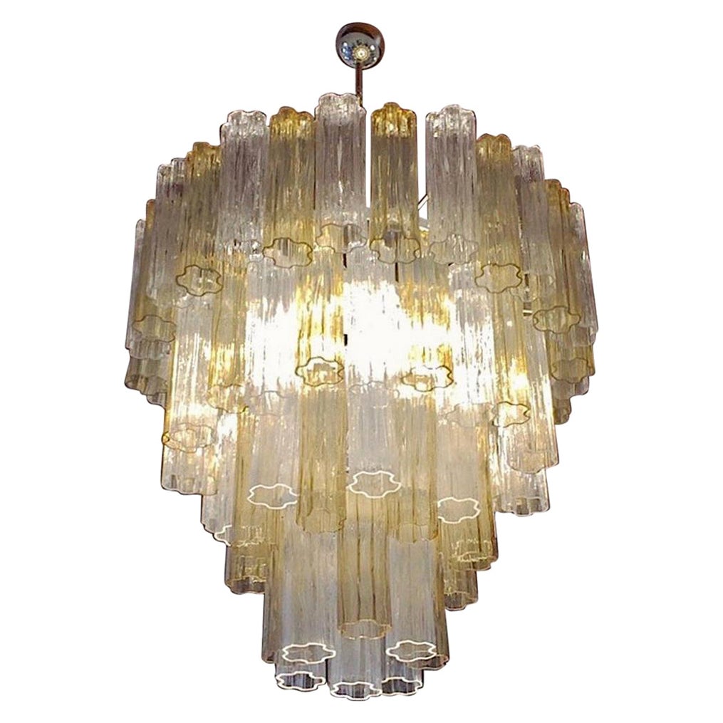 Italian Contemporary Amber & Crystal Clear Murano Glass Tronchi Star Chandelier