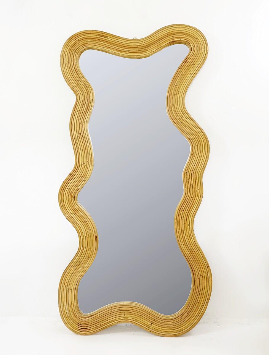Italian Contemporary Bamboo Wall Mirror For Sale 3